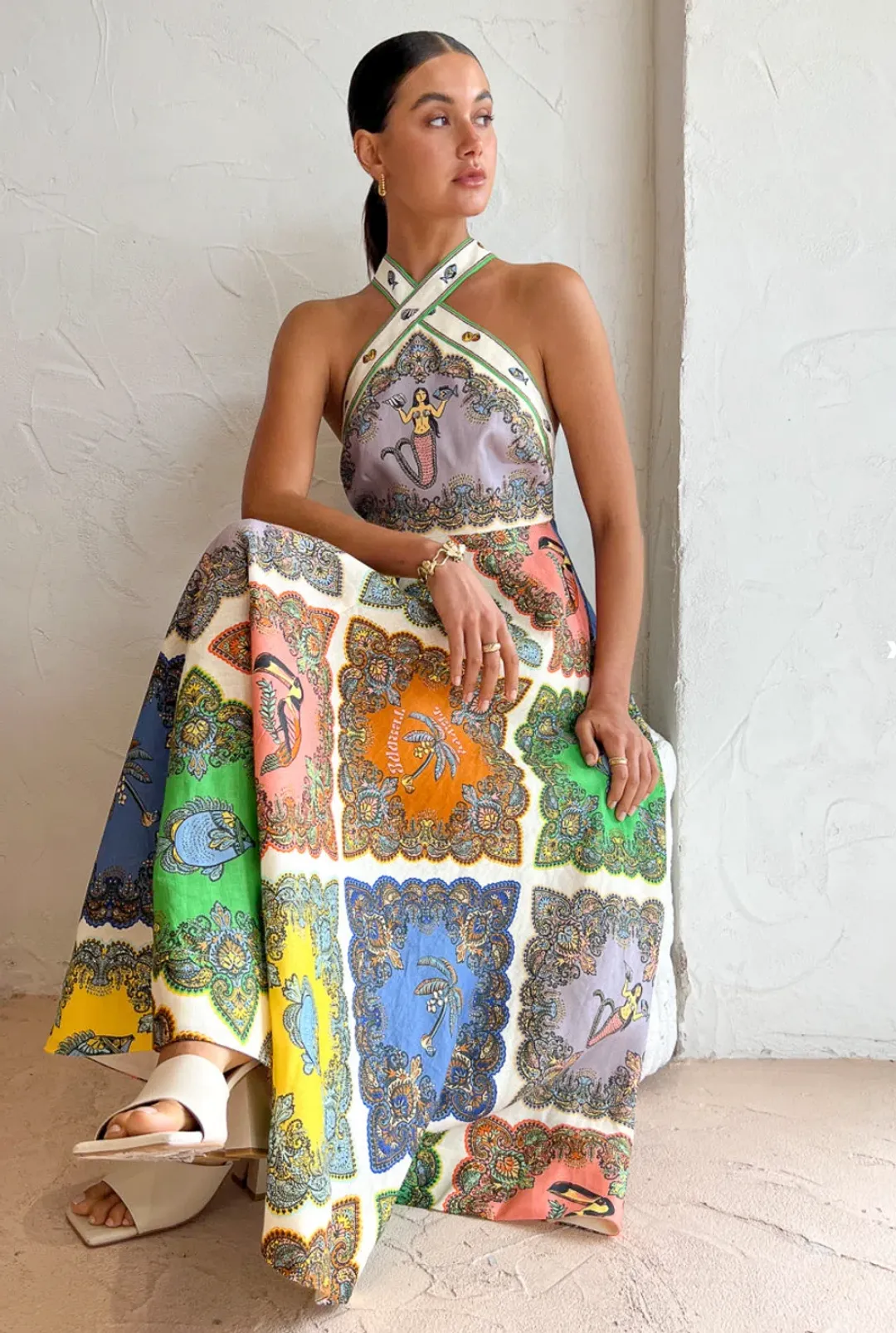 Alemais Trippy Troppo Halter Midi Dress Multi Size 12 for rent on The Volte - main image