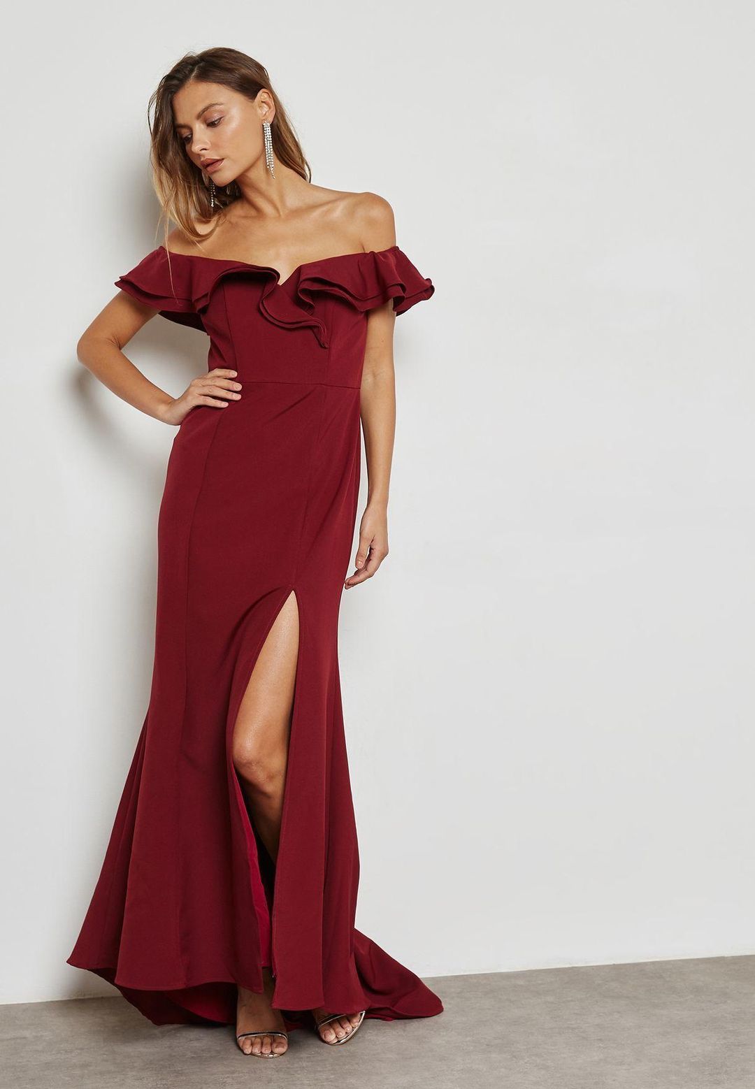 Jarlo Bardot Slit Dress Red Size 10 for rent on The Volte - main image