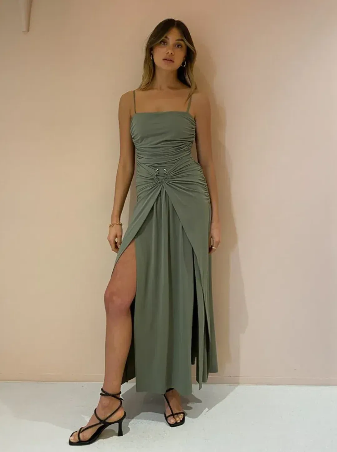 Bec & Bridge Vixen Maxi Dress Olive Size 10 for rent on The Volte - main image