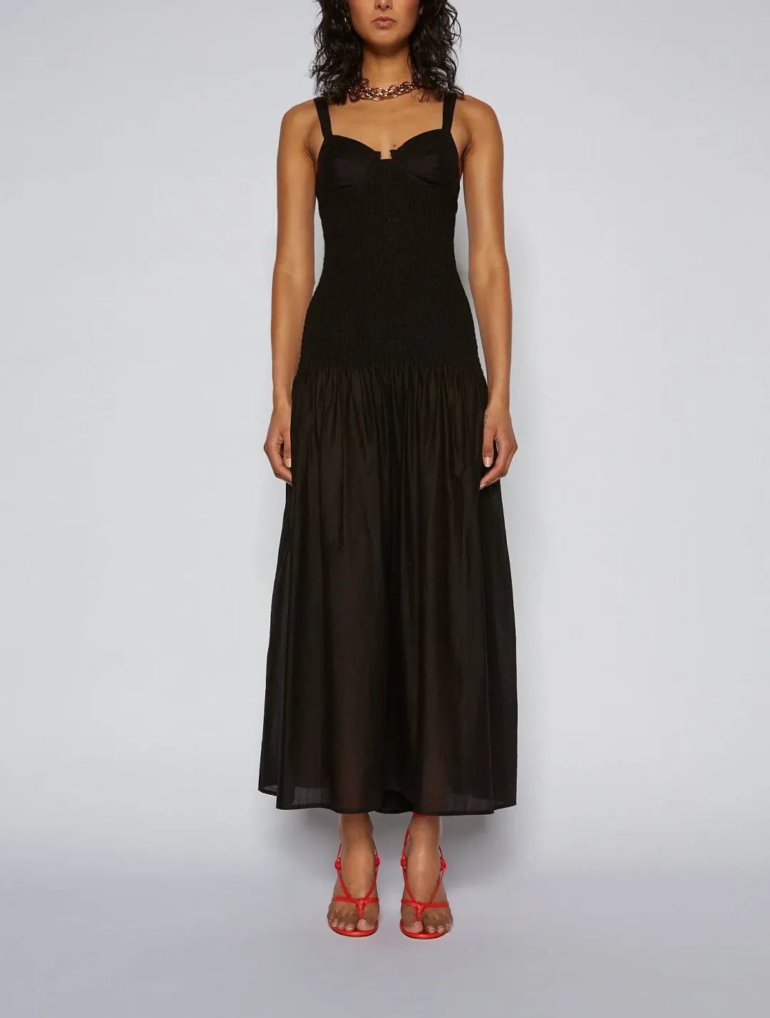 Scanlan Theodore Cotton Bralette Midi Dress Black Size 8 / S for rent on The Volte - main image