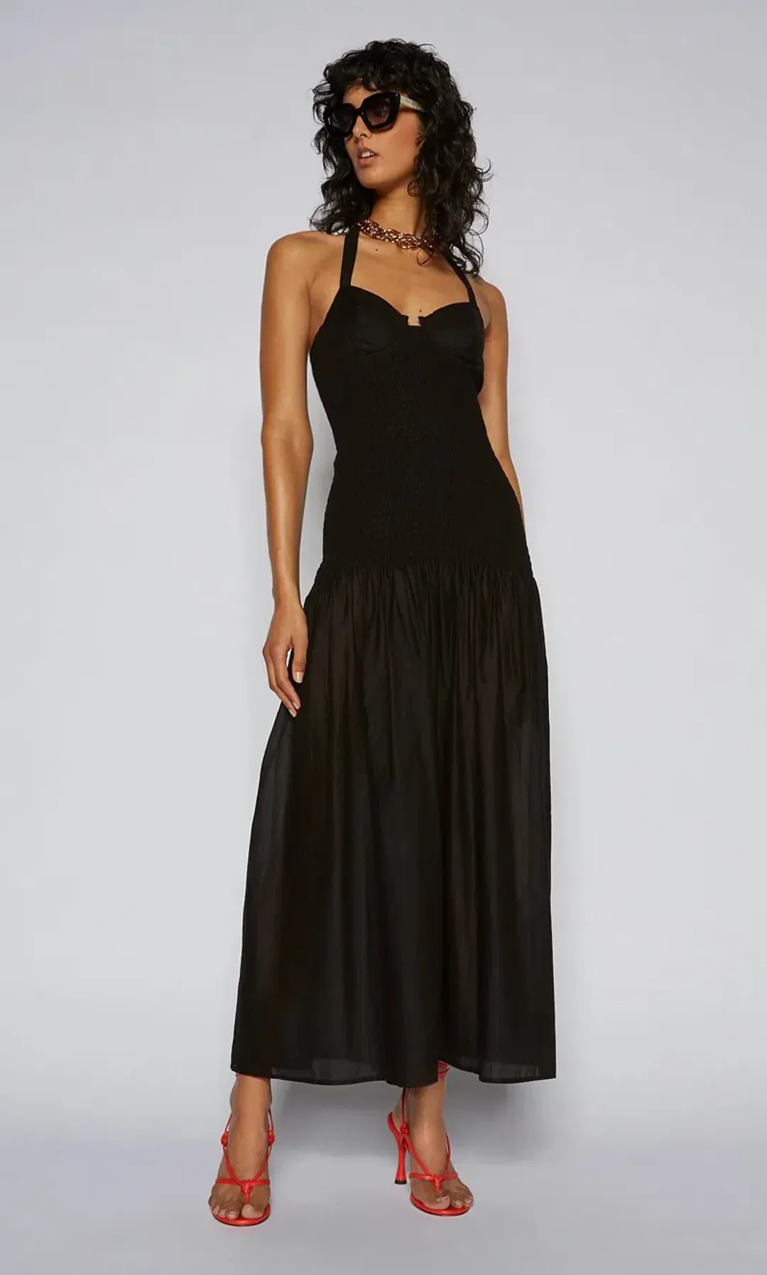Scanlan Theodore Cotton Bralette Midi Dress Black Size 8 / S for rent on The Volte - main image