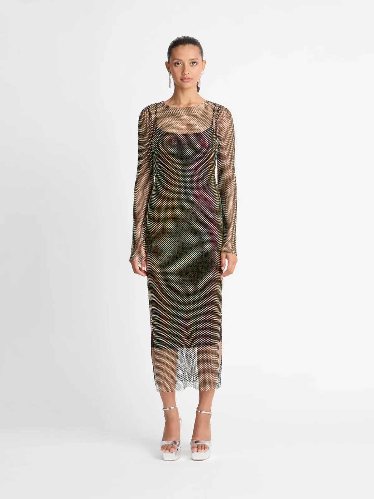 Sheike Crystal Mesh Midi Dress Size 8 / S - Image 1