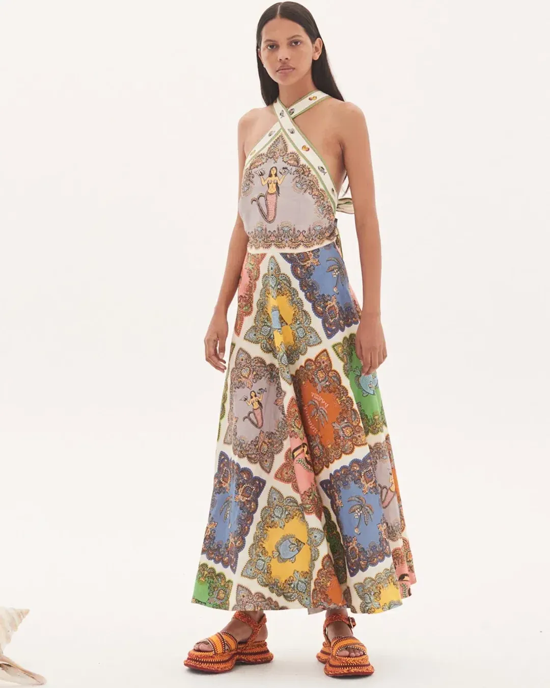 Alemais Trippy Troppo Halter Midi Dress Multi Size 12 for rent on The Volte - main image