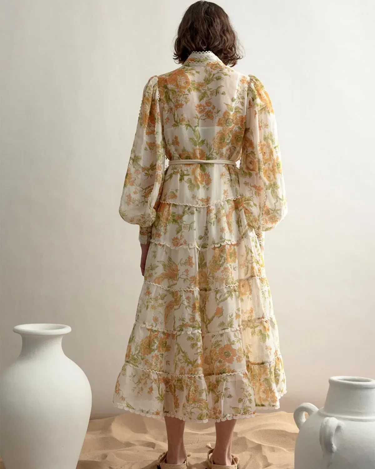 Alemais Songbird Tiered Midi Dress Citrus Size 8 - Image 3