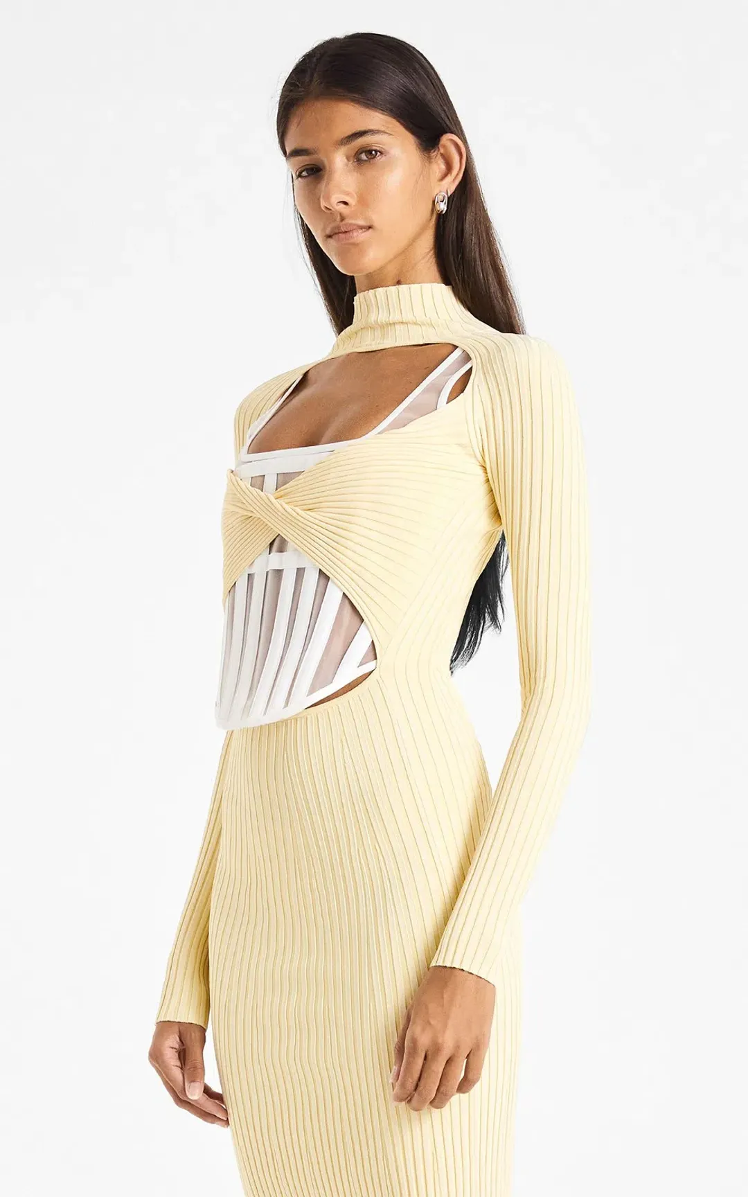 Dion Lee Stripe Rib Twist Dress Yellow Size 10  for rent on The Volte - main image