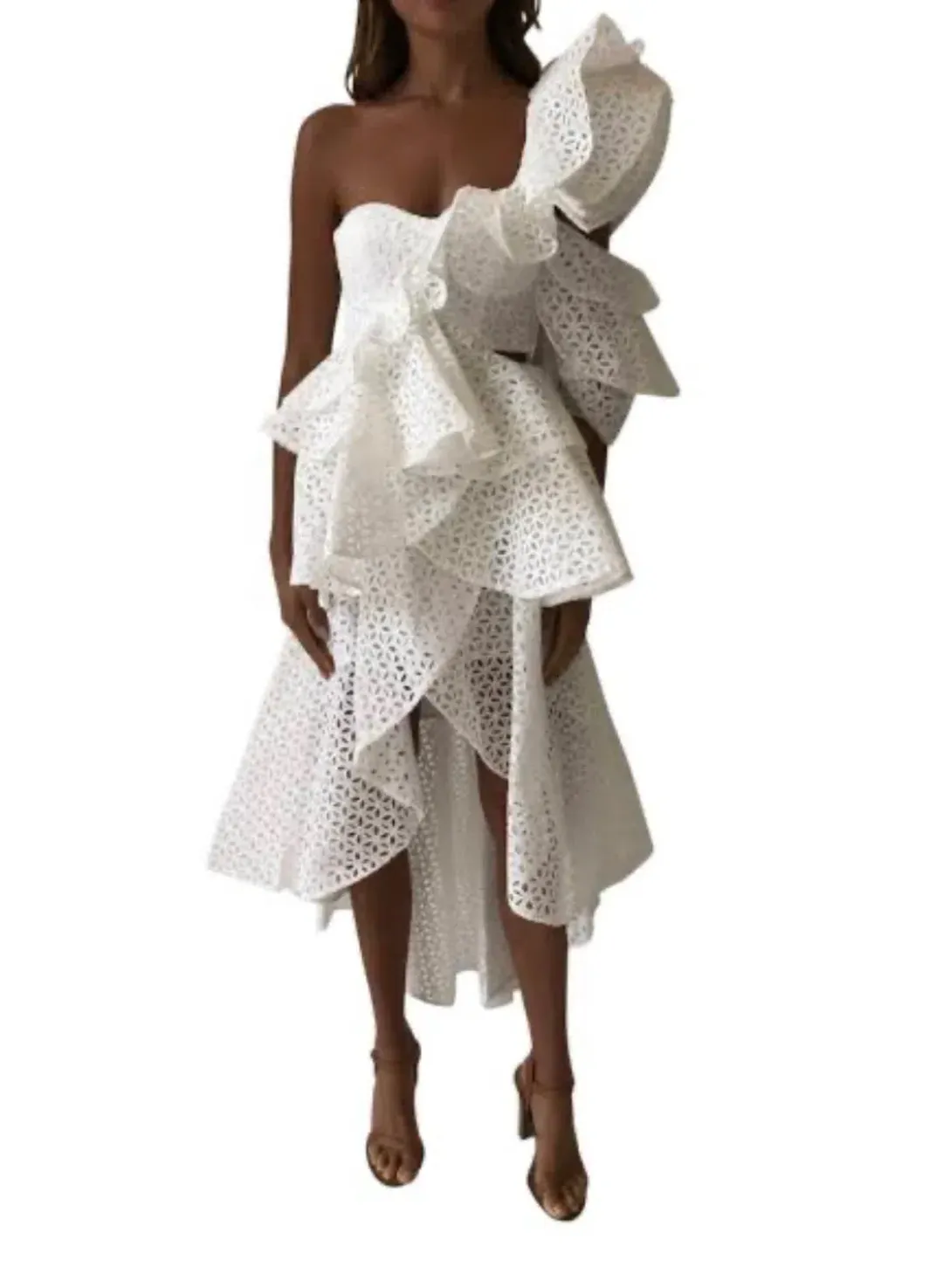 THURLEY Marion Ruffle Dress - White - Size 8 for rent on The Volte - main image