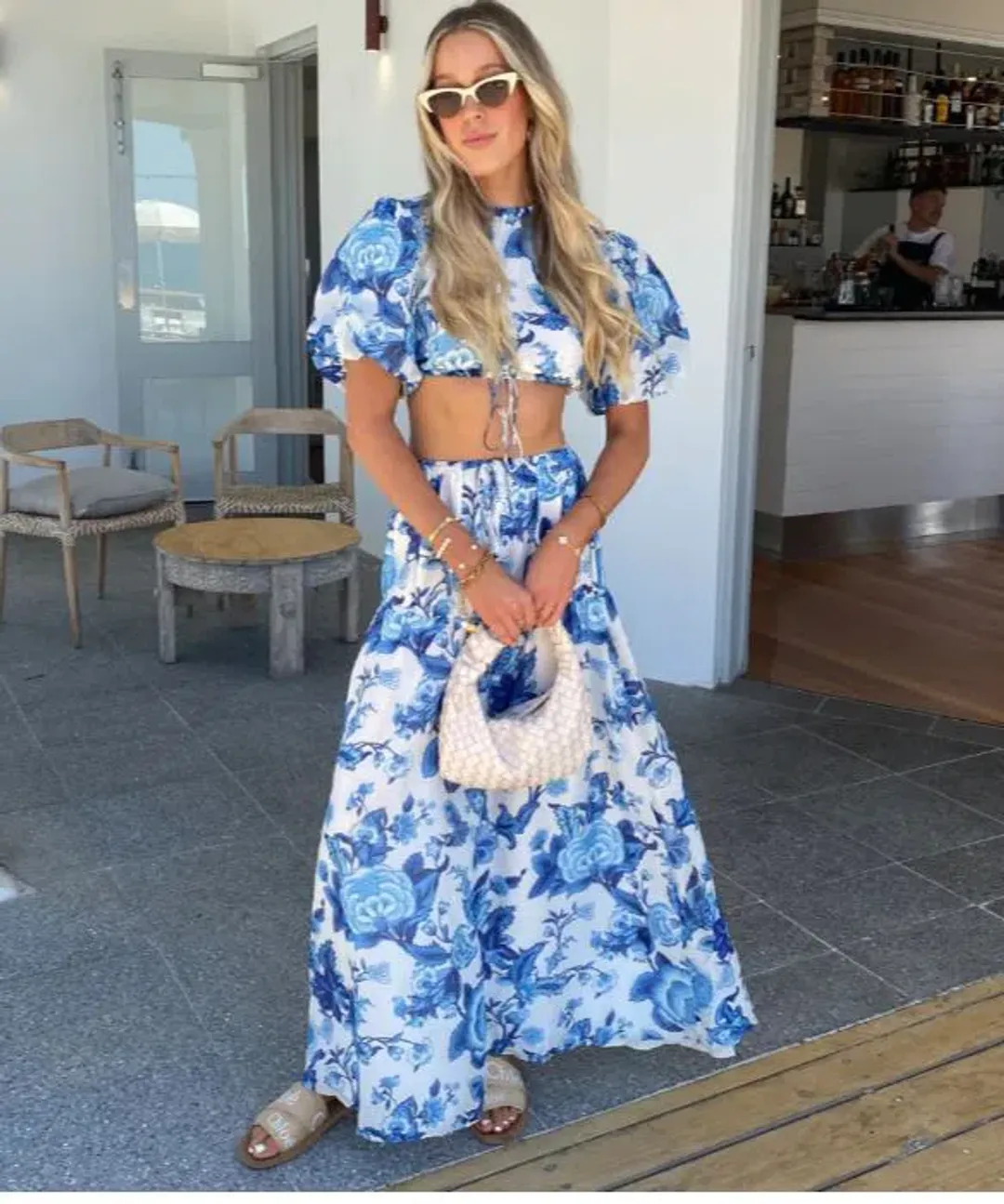 Sir the Label Amaris Puff Sleeve Top and Gathered Skirt Blue Size AU 10 for rent on The Volte - main image