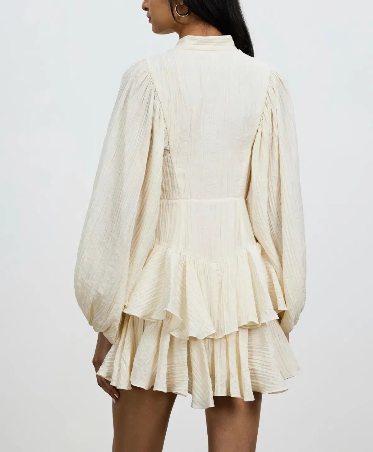 Shona Joy Mila Balloon Sleeve Frill Mini Dress Tofu Cream Size AU 6 - Image 3