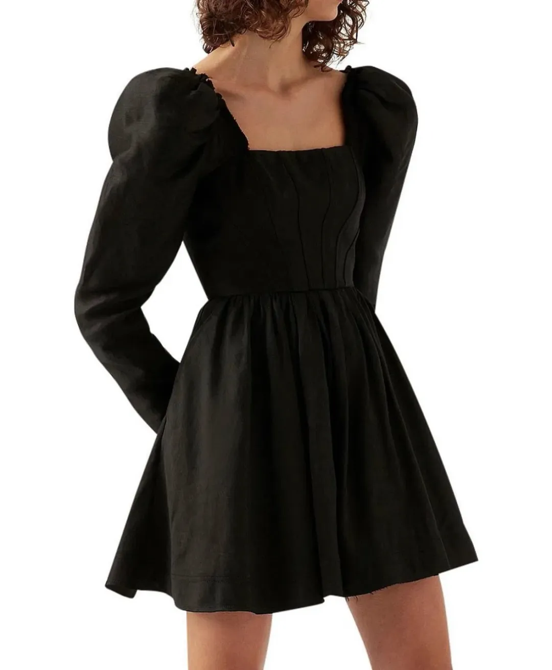 Aje Fleur Corset Long Sleeve Mini Dress in Black Size AU 6 for rent on The Volte - main image