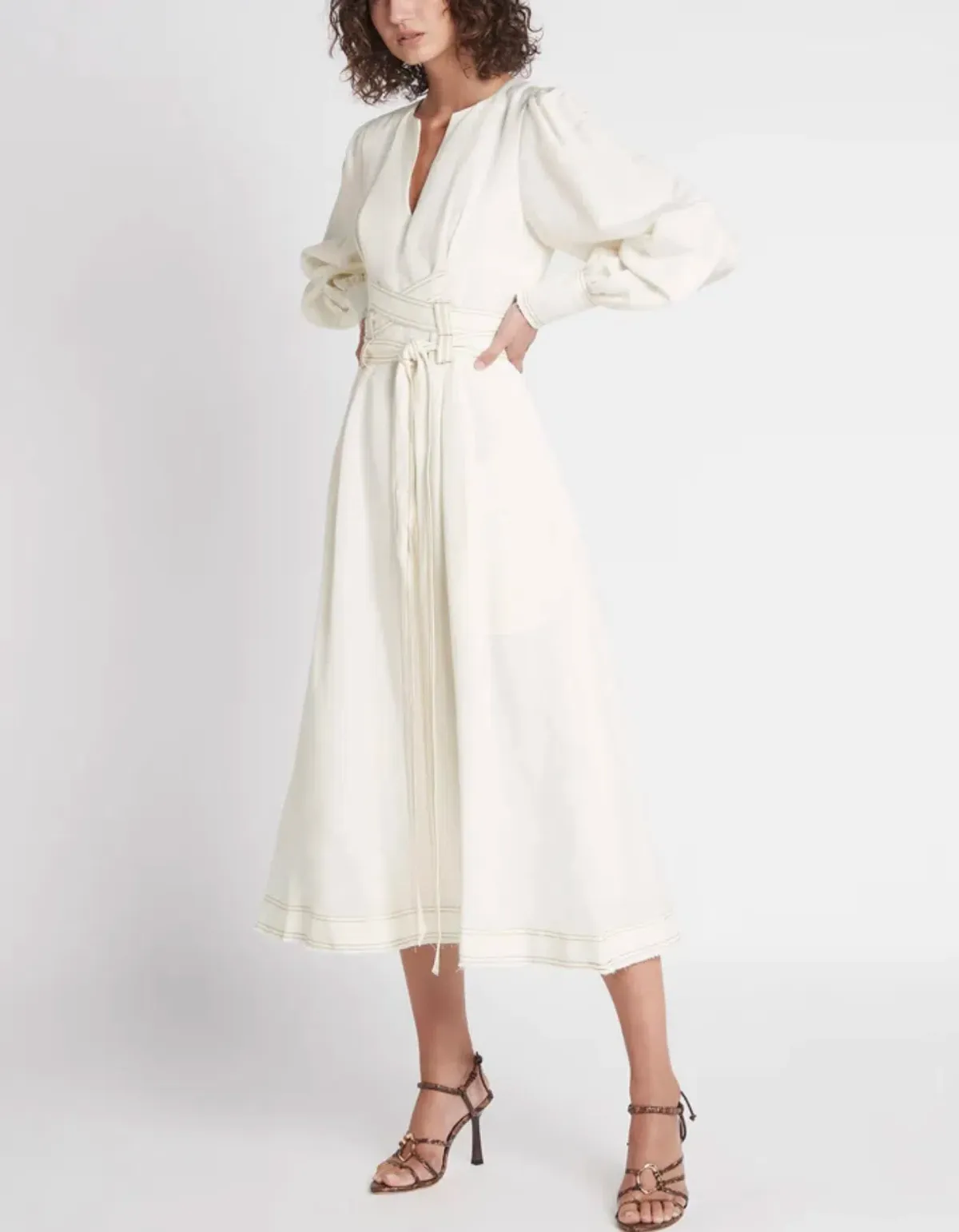 Aje Radiance Belted Midi Dress in Ivory Size AU 6  - Image 4