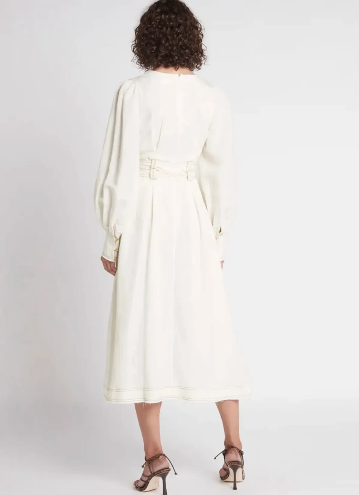 Aje Radiance Belted Midi Dress in Ivory Size AU 6  - Image 2