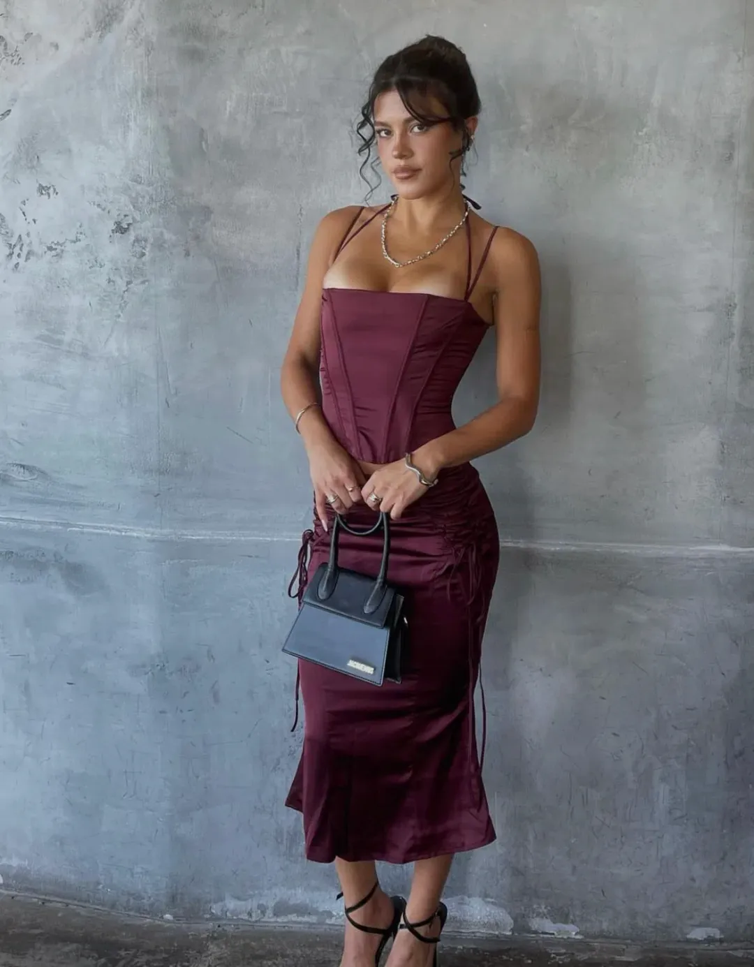 House Of CB Chantelle Corset and Sidonie Midi Skirt Set Burgundy Size AU 8 for rent on The Volte - main image