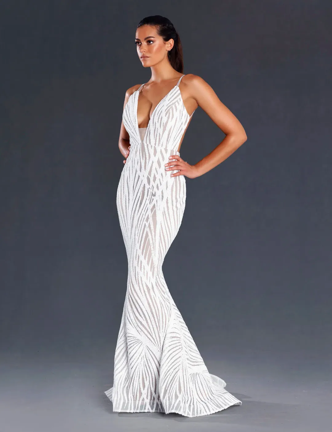 Jadore JX098 Beaded Dress White Size AU 10  for rent on The Volte - main image