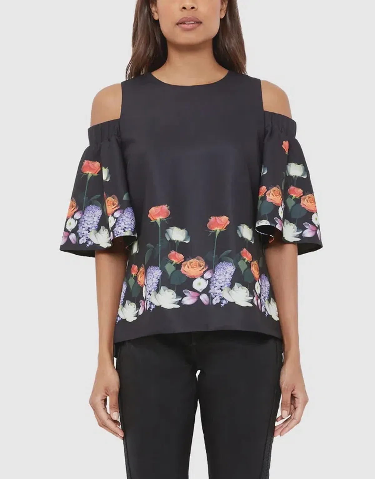 Ted Baker Kensington Amarga Cold-shoulder Top in Black in Size 1/AU 8 - Image 1