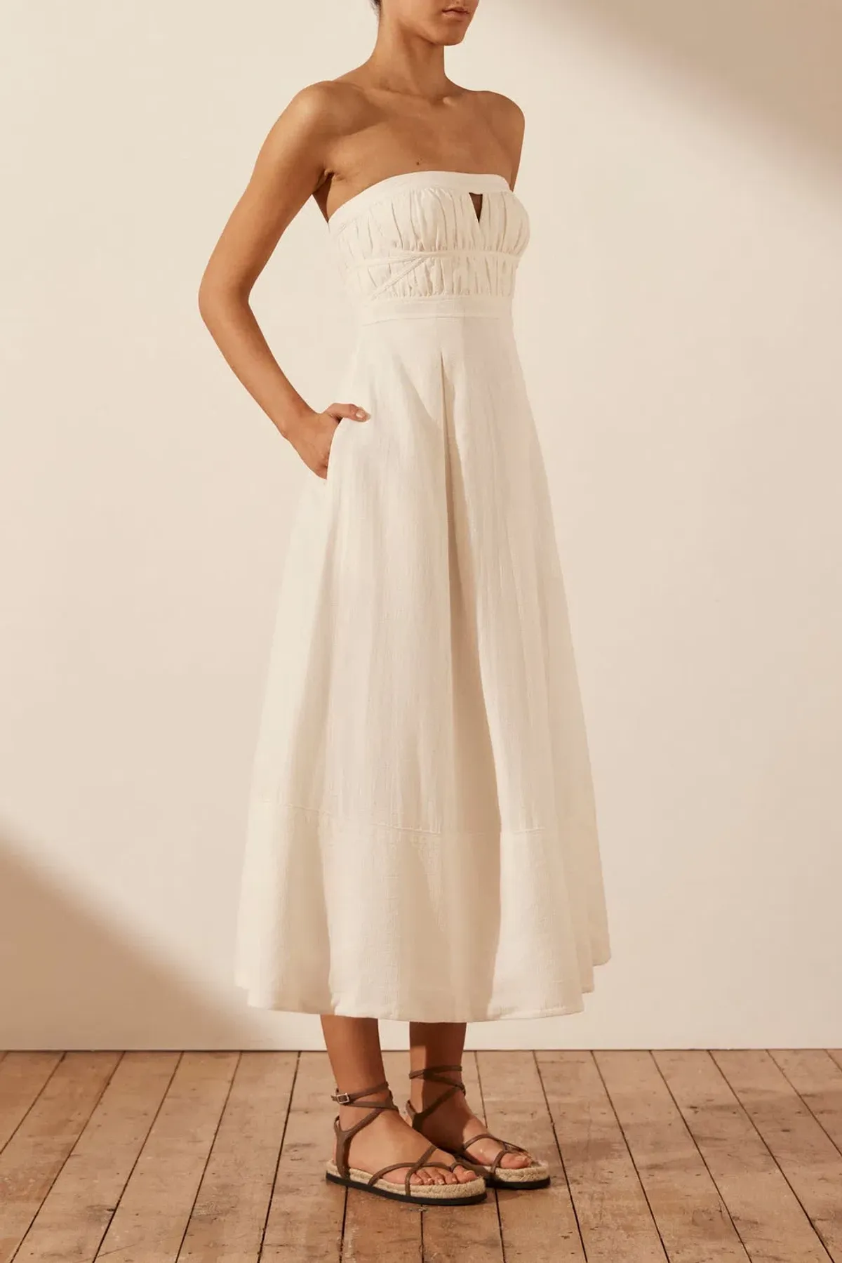 Shona Joy Akua Strapless Bustier Midi Dress Coconut Size 12 - Image 3