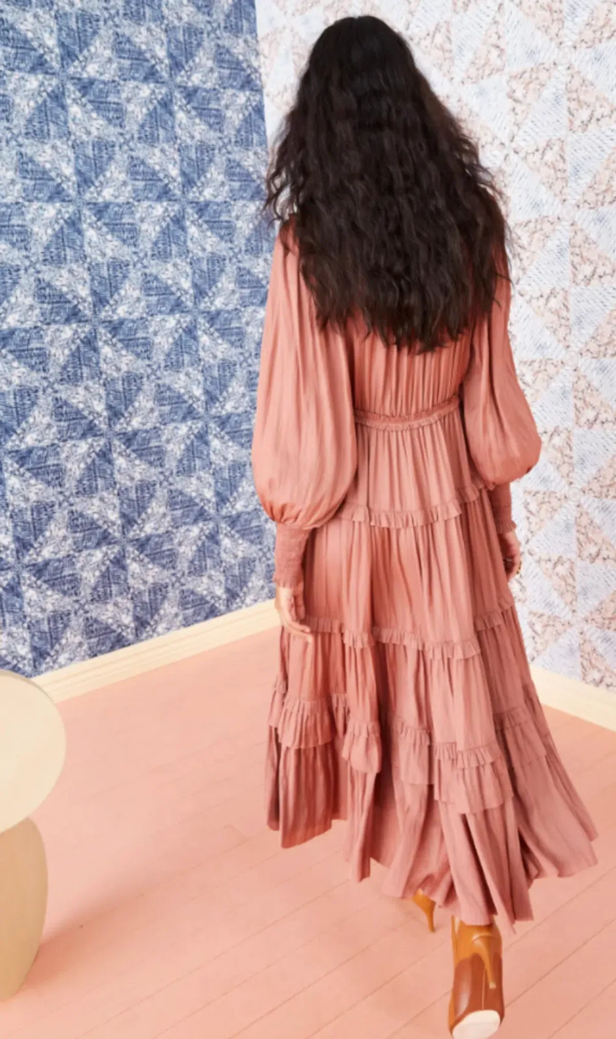 Ulla Johnson Serena Ruffled Satin Midi Dress Copper Pink Size 10 - Image 2