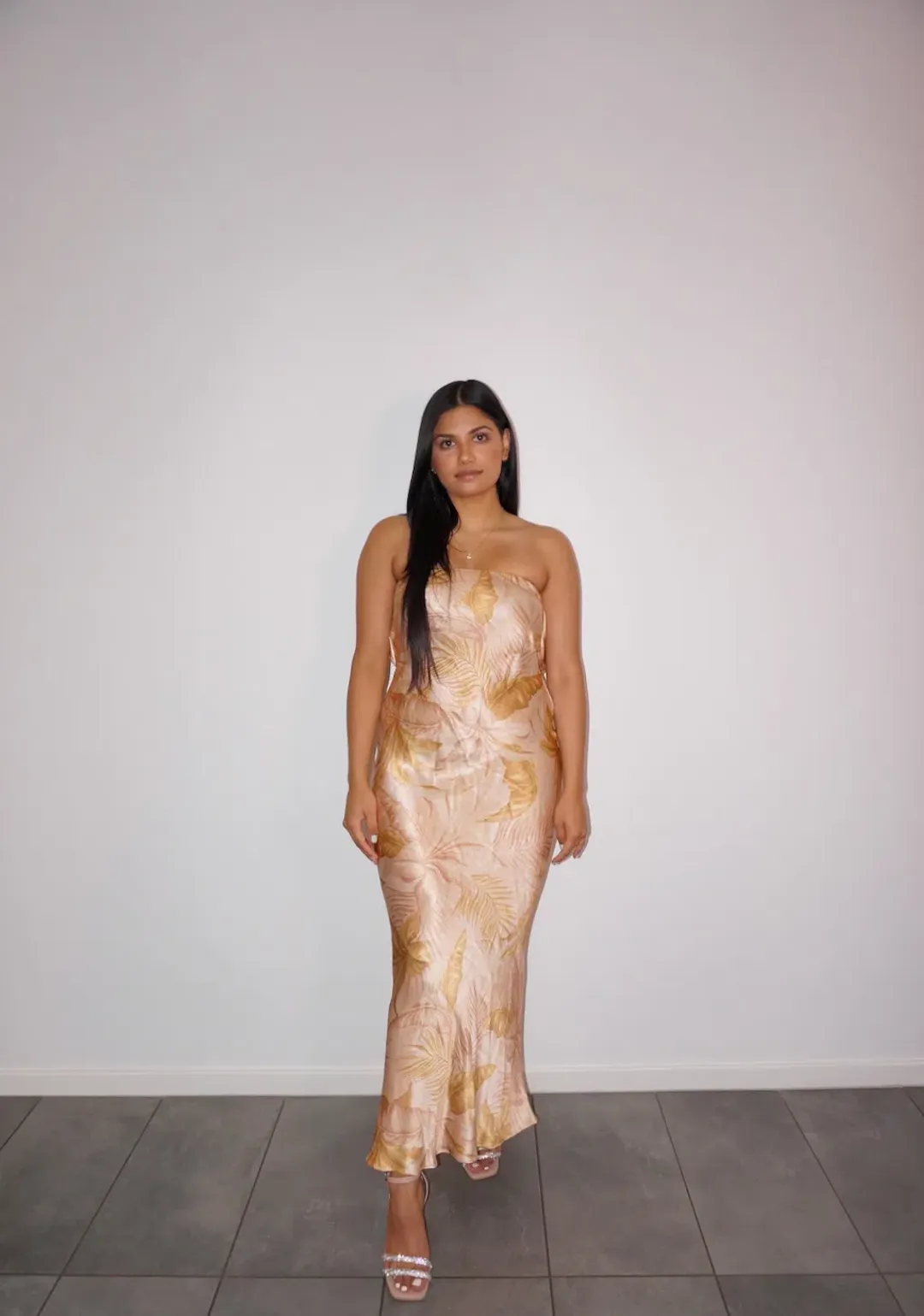 Bec and Bridge Dust Palms Strapless Maxi Dress Dust Palms Print Size 10 for rent on The Volte - main image