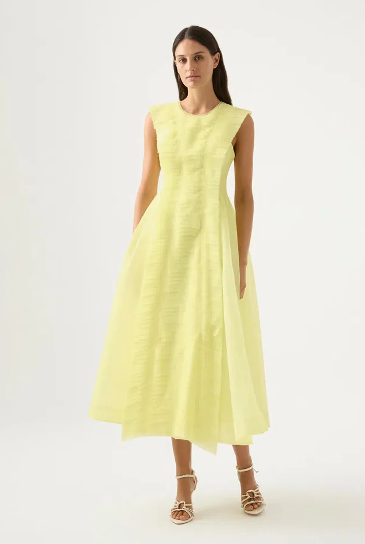 Aje Astrid Pleat Panel Midi Dress Yellow Size 12 - Image 1