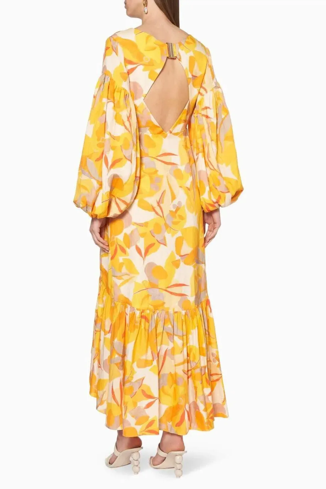 Acler Gallion Midi Dress Yellow Orange Size 10 for rent on The Volte - main image
