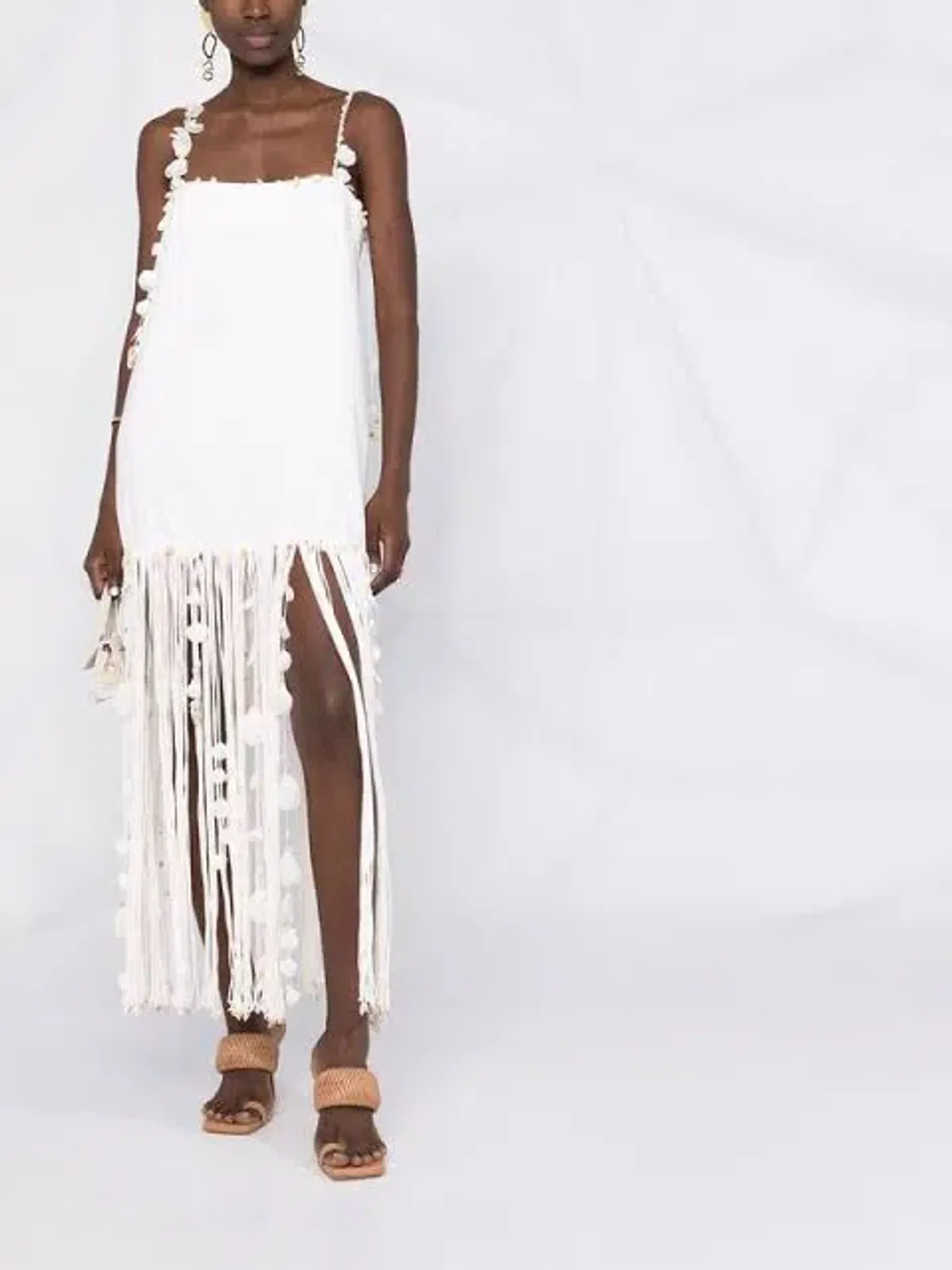 Zimmermann Postcard Fringed Embellished Linen Maxi Dress Ivory Size 0P / Au 6P - Image 4