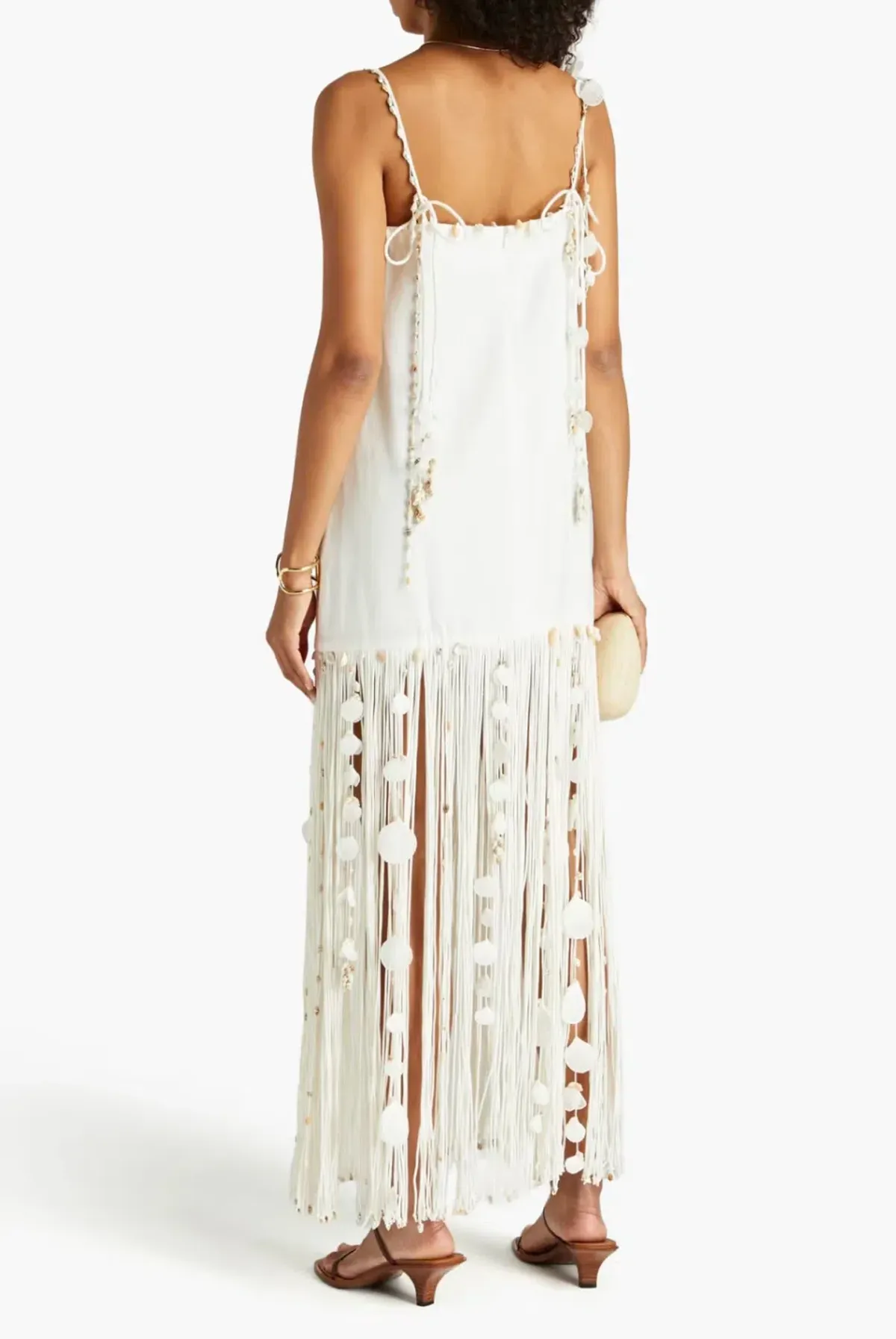 Zimmermann Postcard Fringed Embellished Linen Maxi Dress Ivory Size 0P / Au 6P - Image 2