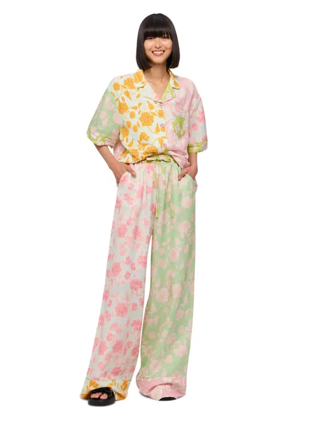 Leo Lin Anemone Splice Print Pants and Shirt Set Multi Size AU 16 for rent on The Volte - main image