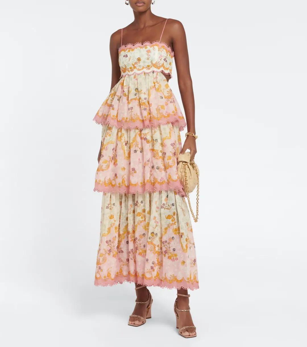 Zimmermann Laurel Frill Midi Dress Pink Green Floral  Size 0 / AU 8 for rent on The Volte - main image
