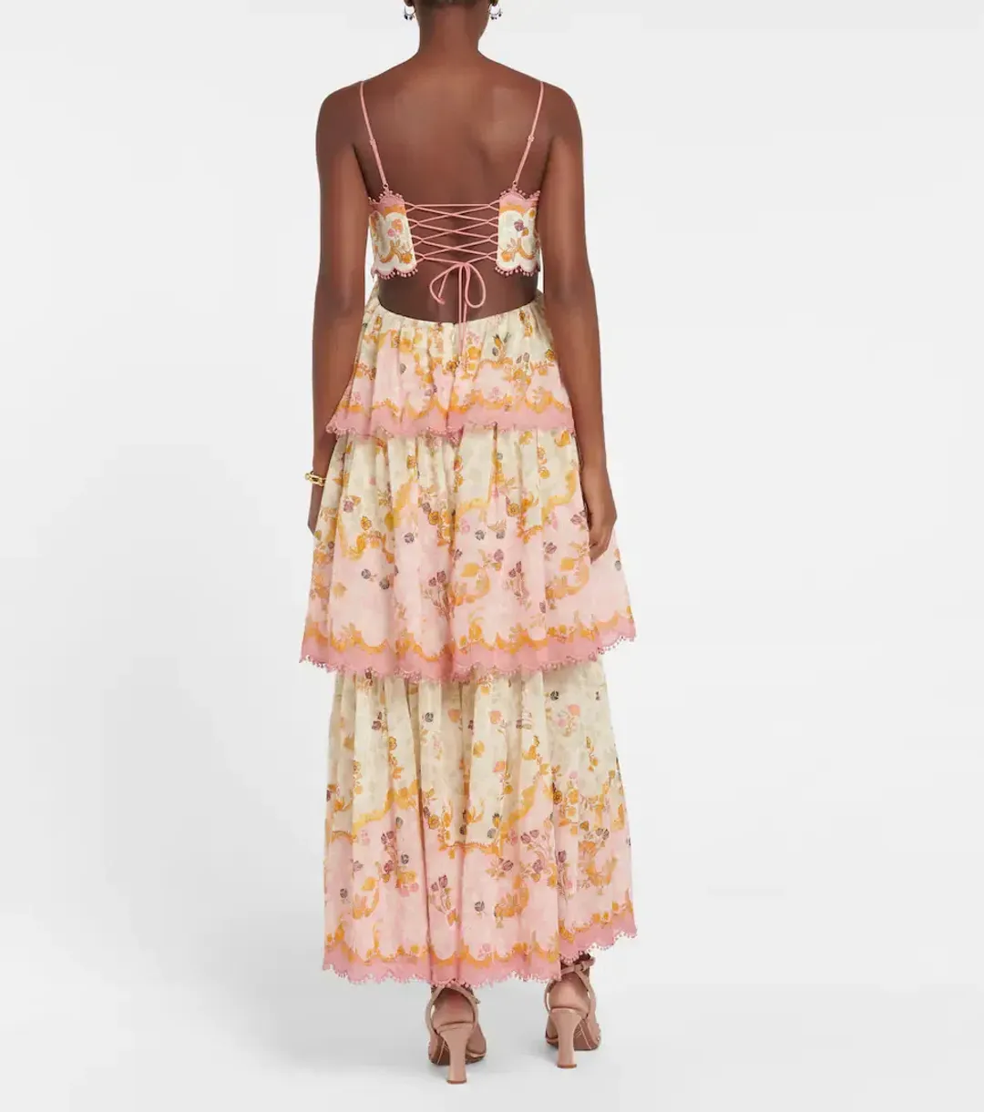 Zimmermann Laurel Frill Midi Dress Pink Green Floral  Size 0 / AU 8 for rent on The Volte - main image