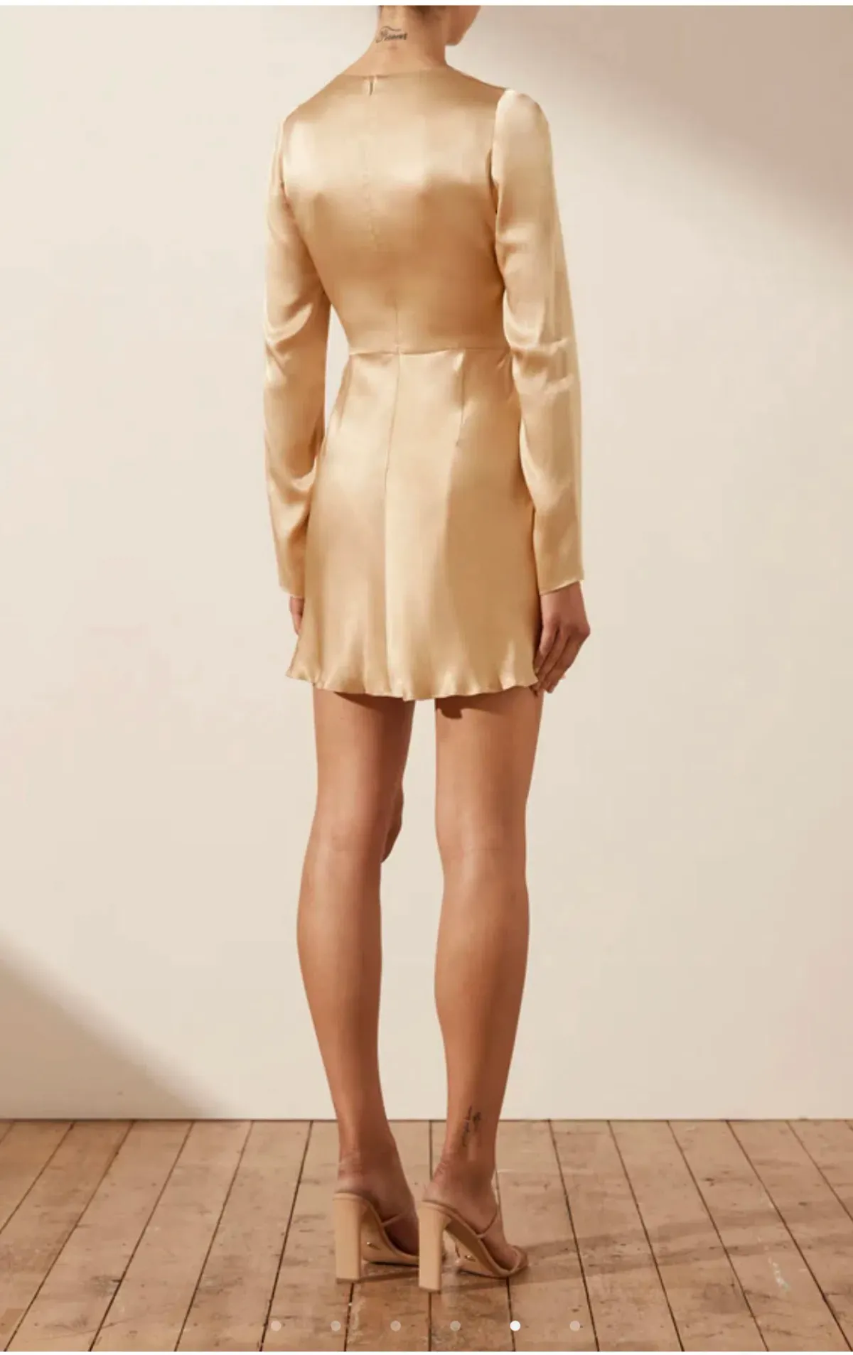 Shona Joy Felicity Long Sleeve Cut Out Front Mini Dress Porcini Cream Size AU 14 - Image 2