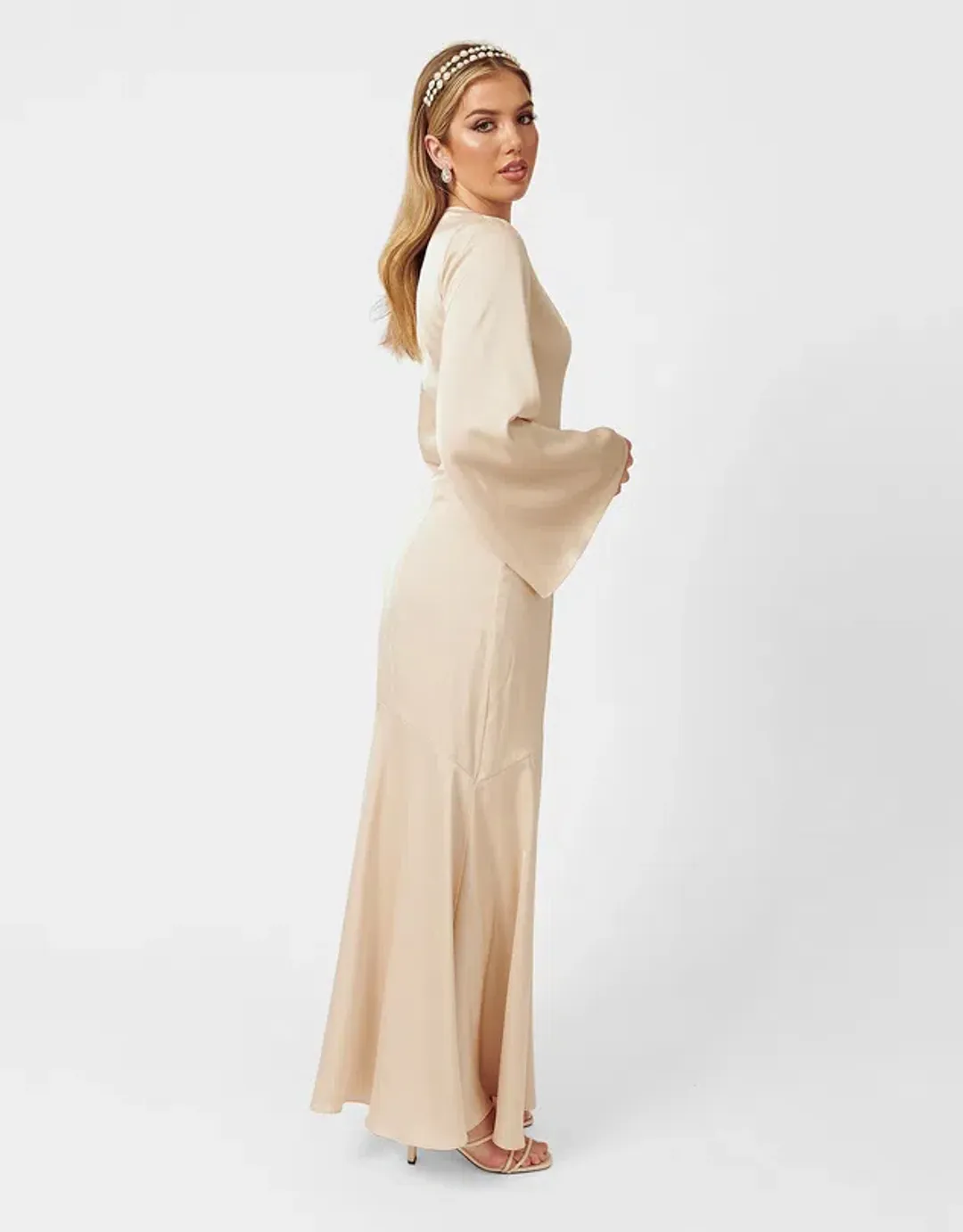Twiice Boutique Liana Satin Maxi Dress Champagne Size 8 for rent on The Volte - main image