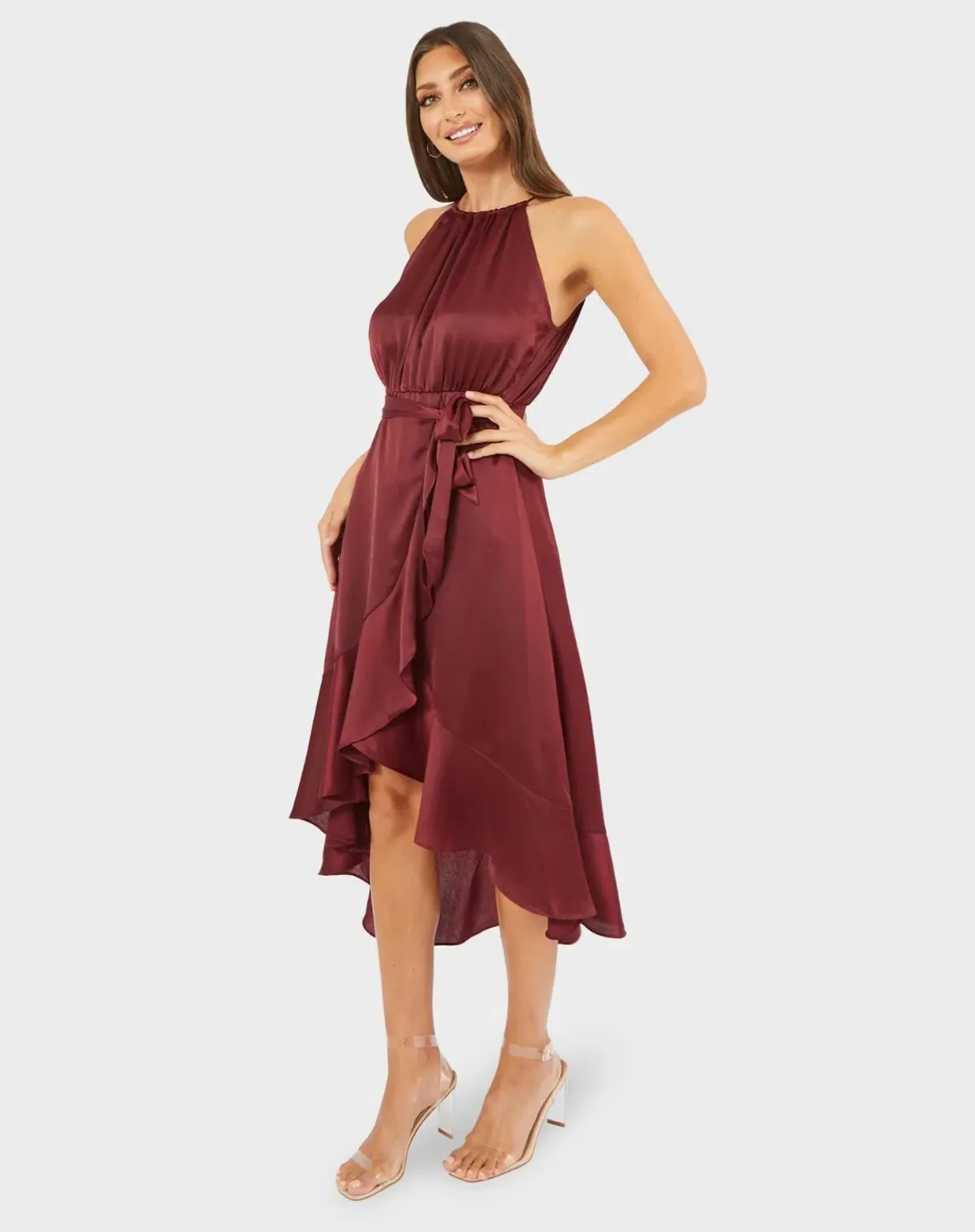 Pilgrim Honey Midi Dress Burgundy Size 8 - Image 2