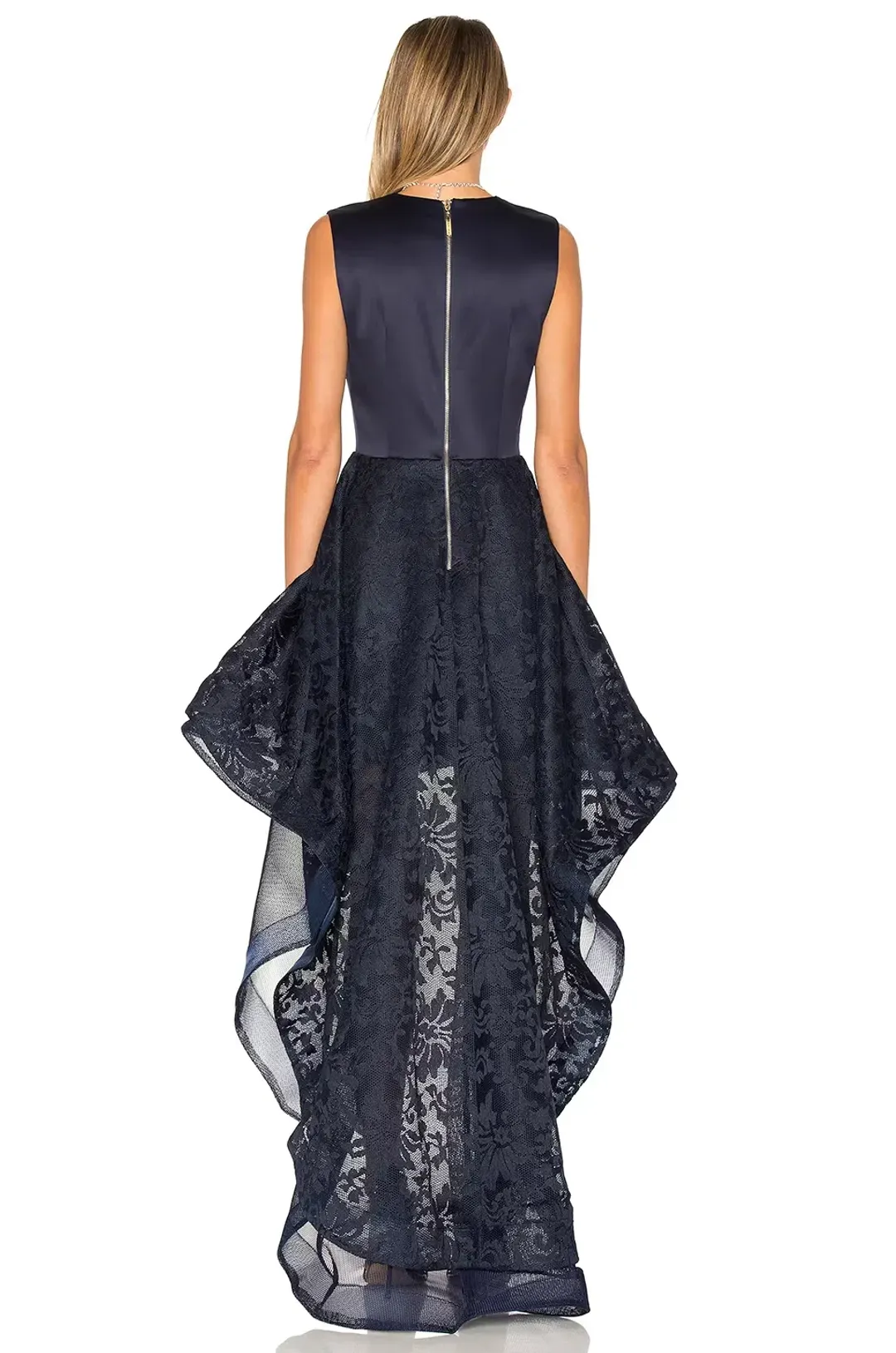 Bronx & Banco Derby High Low Embroidered Lace Dress Navy Size 10 for rent on The Volte - main image