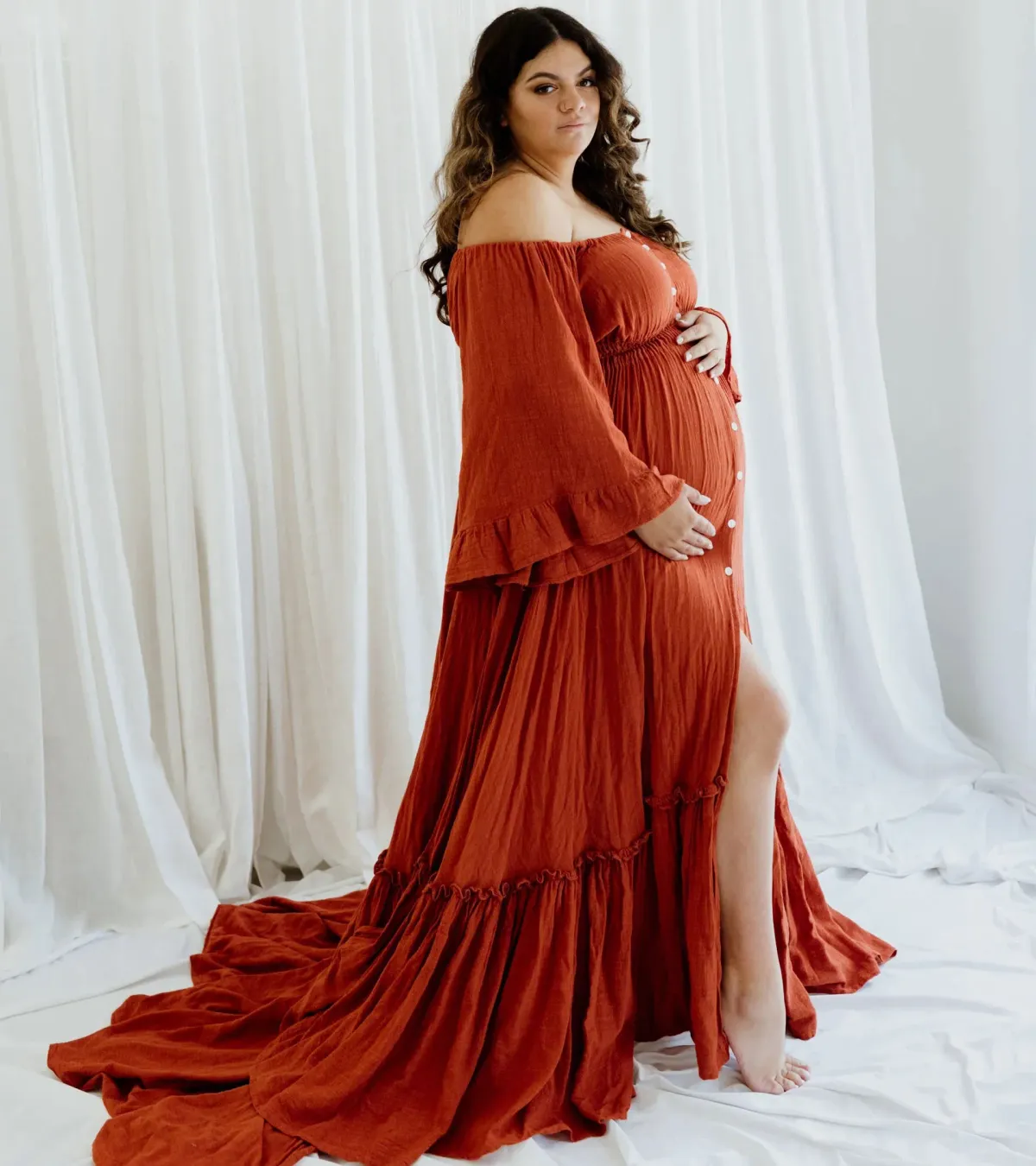 We Are Reclamation Ruffle Me Open Gown in Rust One Size Fits Most  - Image 14