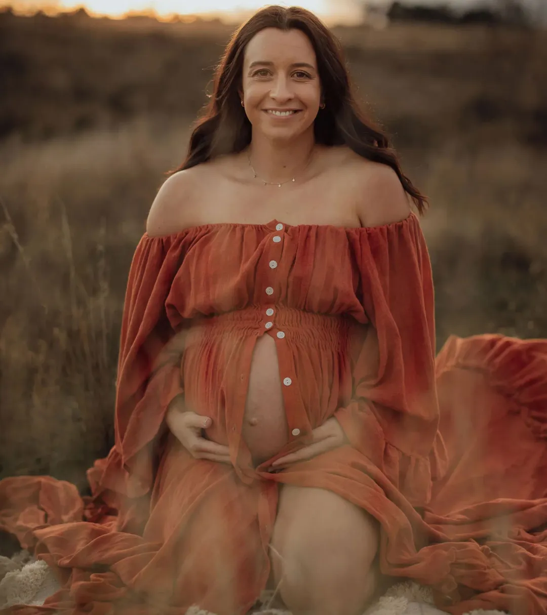 We Are Reclamation Ruffle Me Open Gown in Rust One Size Fits Most  for rent on The Volte - main image