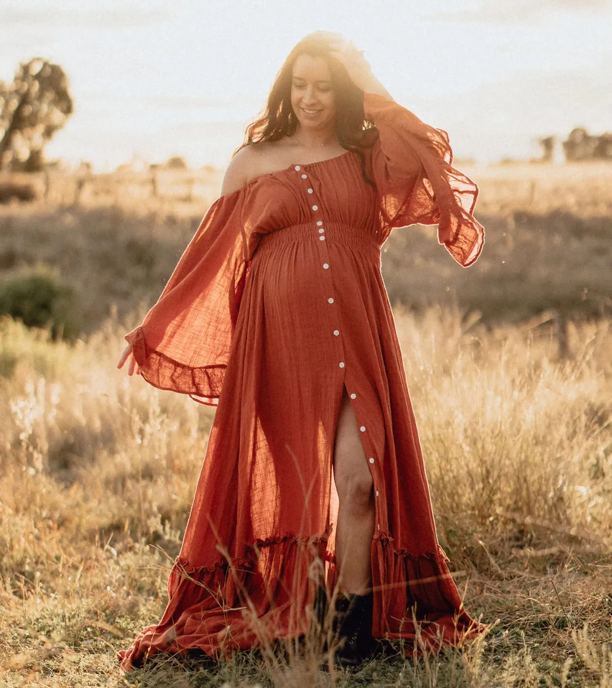 We Are Reclamation Ruffle Me Open Gown in Rust One Size Fits Most  - Image 8