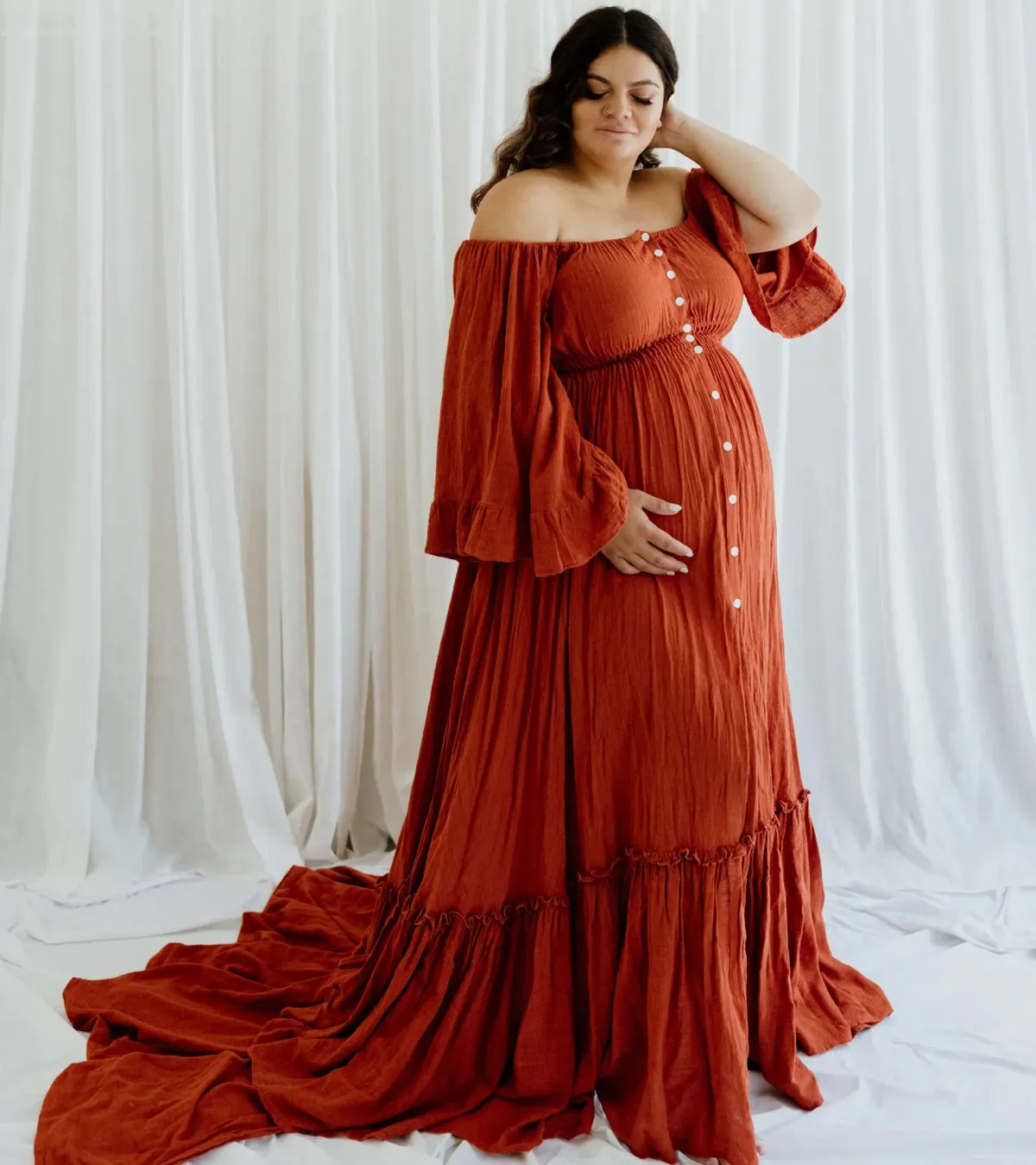 We Are Reclamation Ruffle Me Open Gown in Rust One Size Fits Most  - Image 1