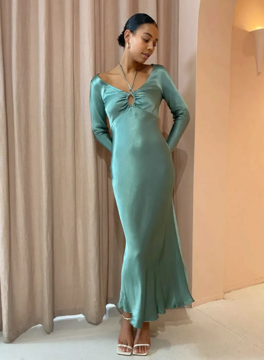 Bec & Bridge Malyka Long Sleeve Maxi Dress in Moss Green Size 8 for rent on The Volte - main image