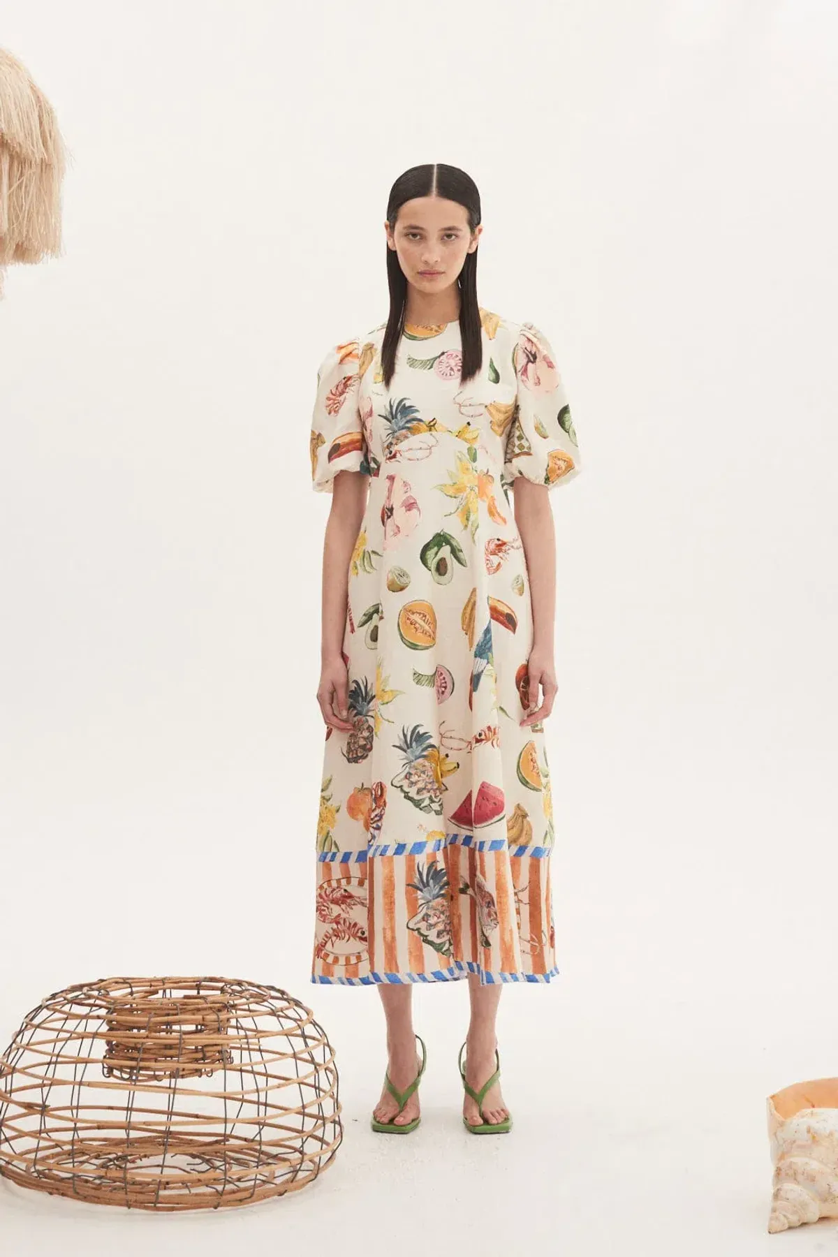 Alemais Theo Midi Dress Puff Sleeve White Size AU 10 - Image 7