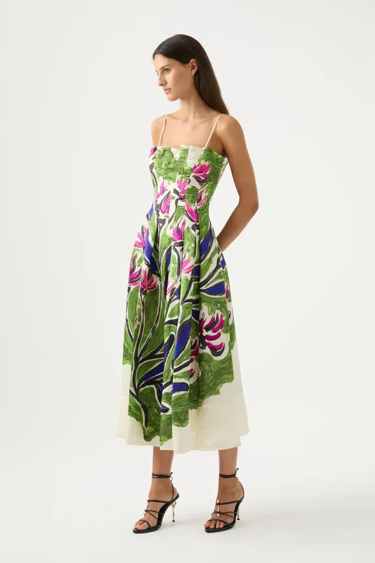 Aje Paradiso Cinched Midi Dress Sundress Green Floral Size AU 12 - Image 2