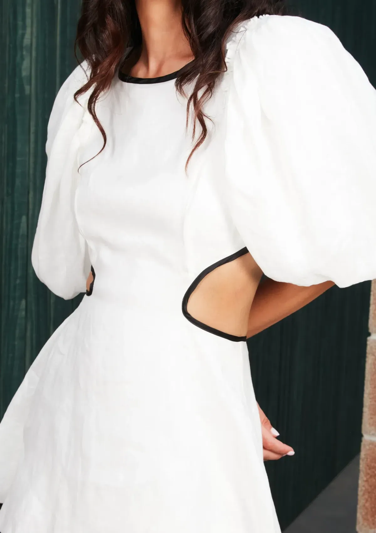 Mackenzie Mode Puff Sleeve Cutout Linen Maxi Tiered Dress White Size 10 - Image 4