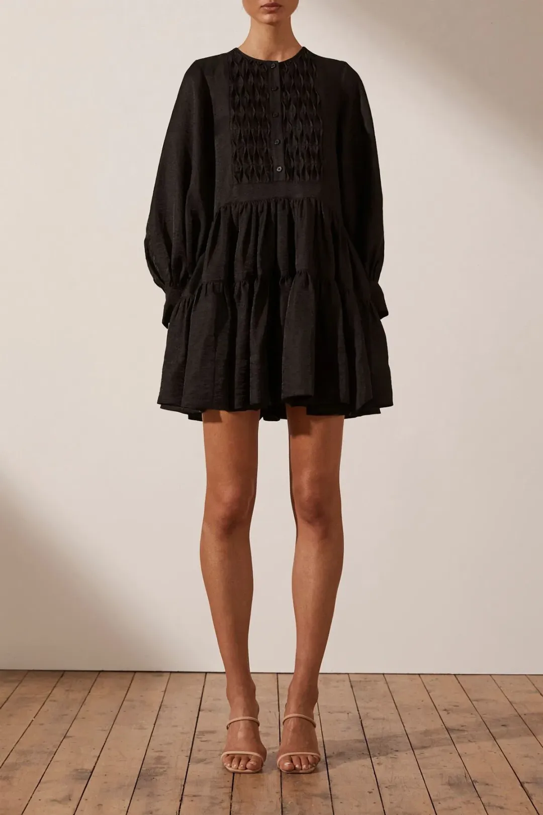 Shona Joy Margaux Tuxedo Shirt Mini Dress Black Size 6 for rent on The Volte - main image