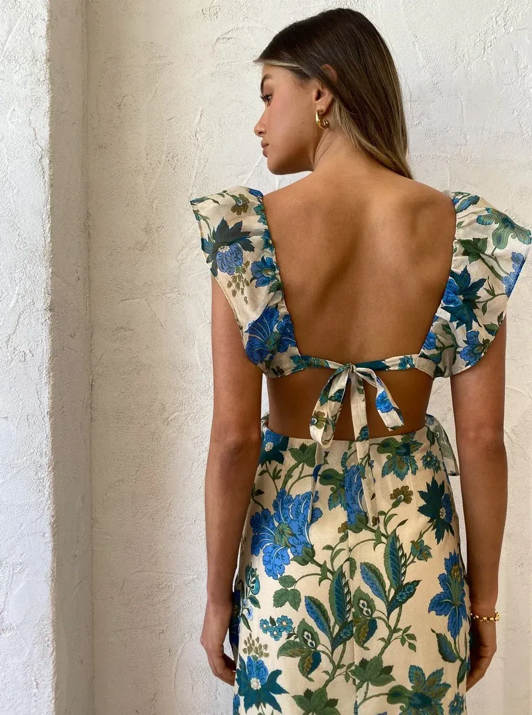 Sir Celia Frill Midi Cutout Dress In Marguerite Print Green Floral Size 2 / 10  for rent on The Volte - main image