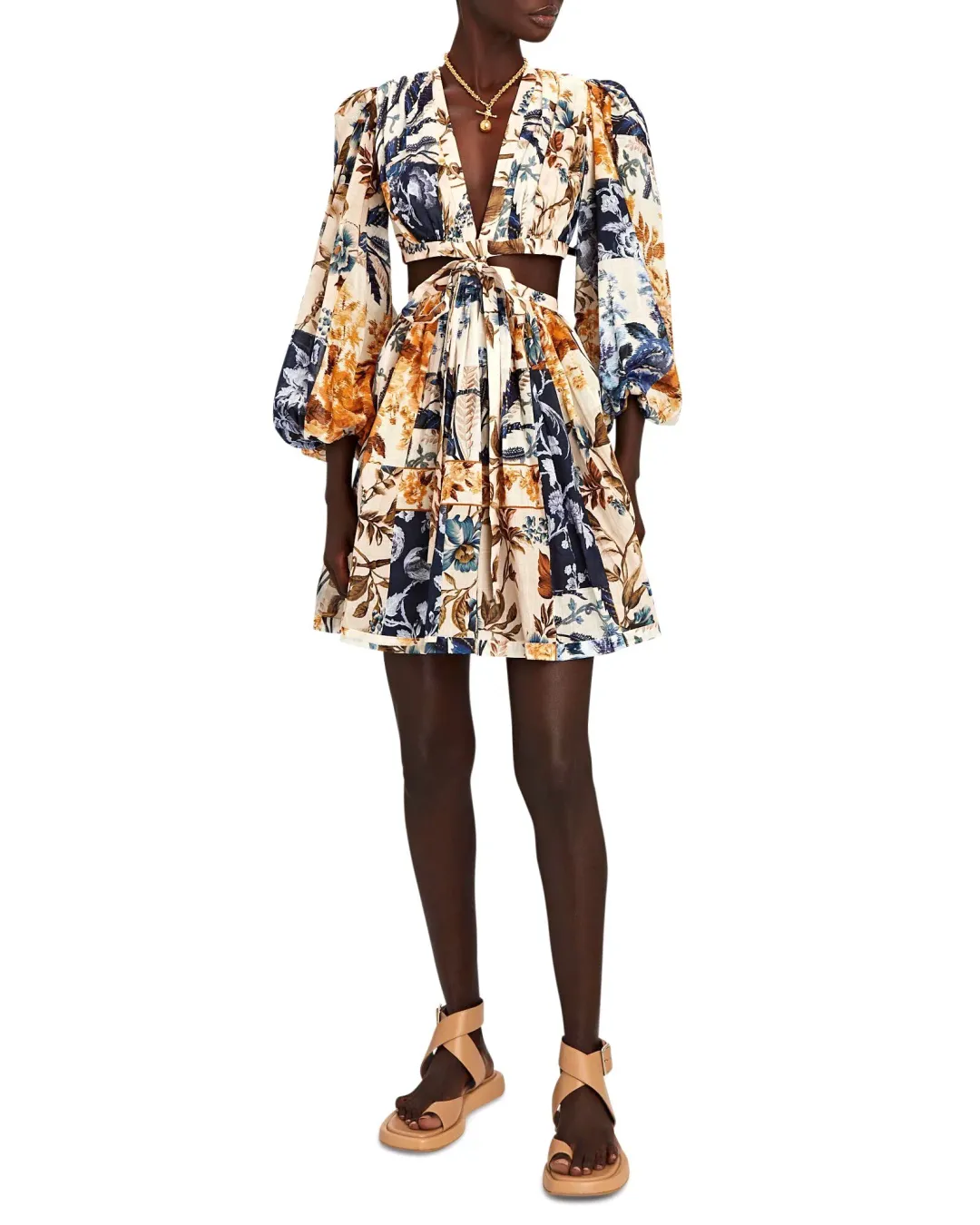 Zimmermann Aliane Cut Out Short Dress Patchwork Floral Size 0 / AU 8 for rent on The Volte - main image