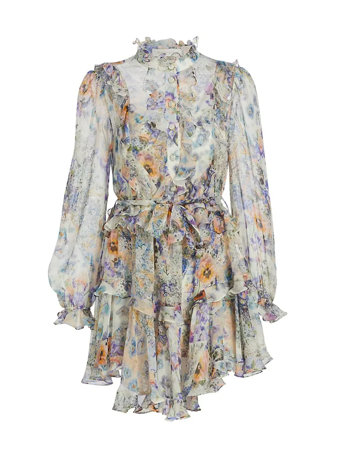 Zimmermann Tama Ruffle Mini Dress in Diamond Splice Floral Size 0/AU 8 - Image 4