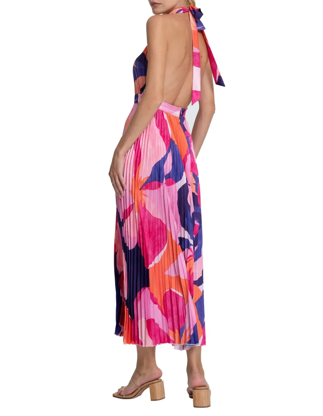 L'Idee Renaissance Halterneck Pleated Cutout Low Back Dress Capri Print Size 8 for rent on The Volte - main image
