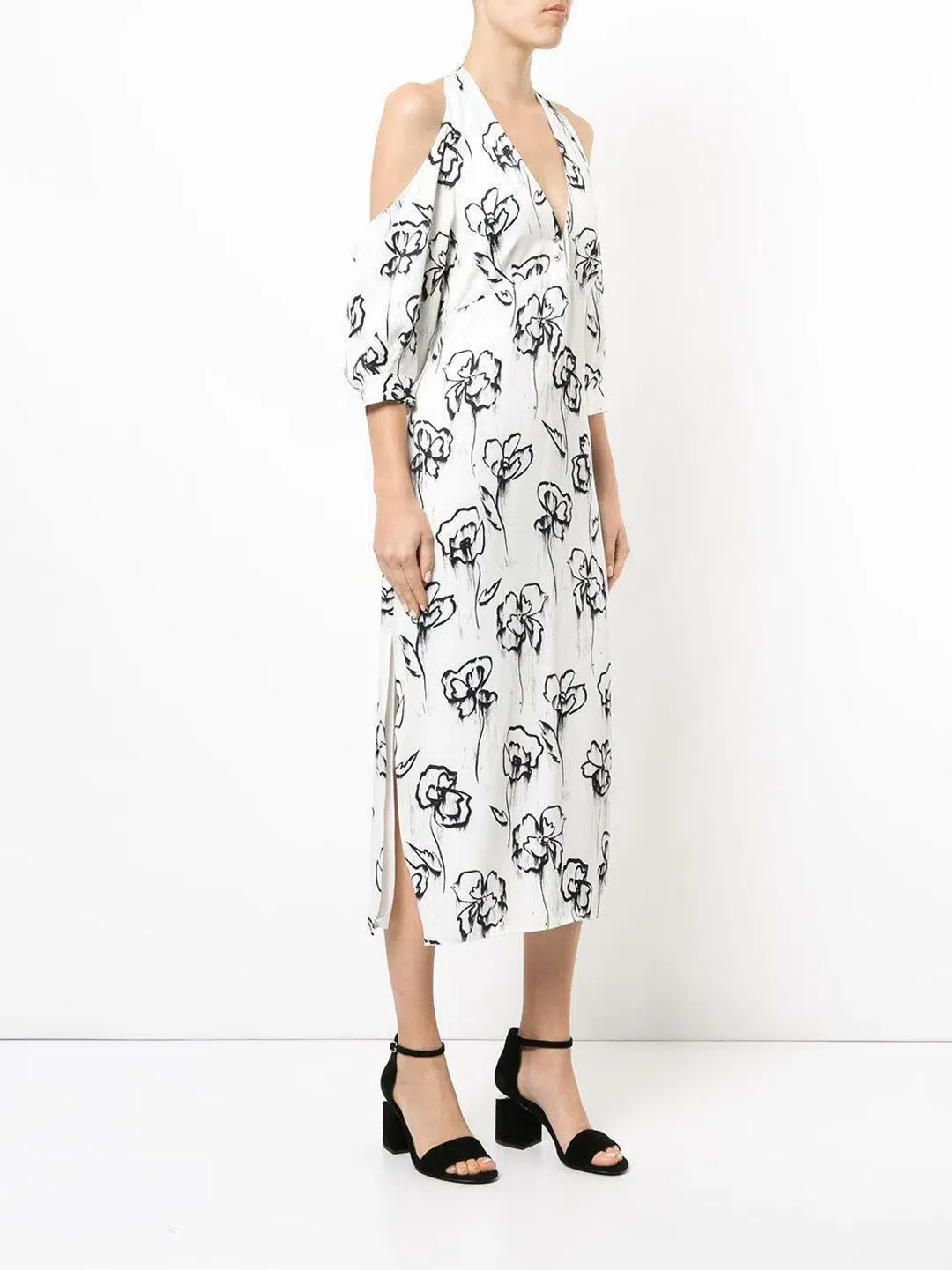 Manning Cartell Womens Midi Cold Shoulder Dress Rose Washer Black White Size 10 for rent on The Volte - main image