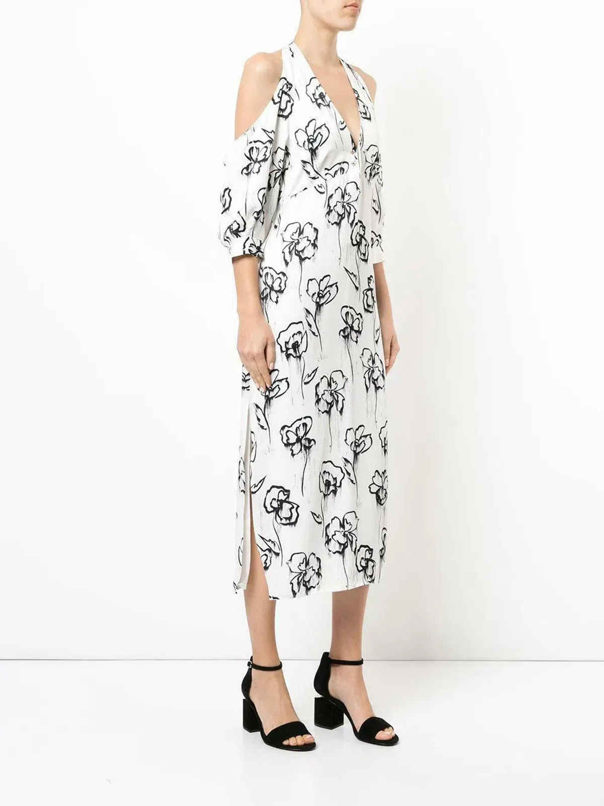 Manning Cartell Womens Midi Cold Shoulder Dress Rose Washer Black White Size 10 - Image 2