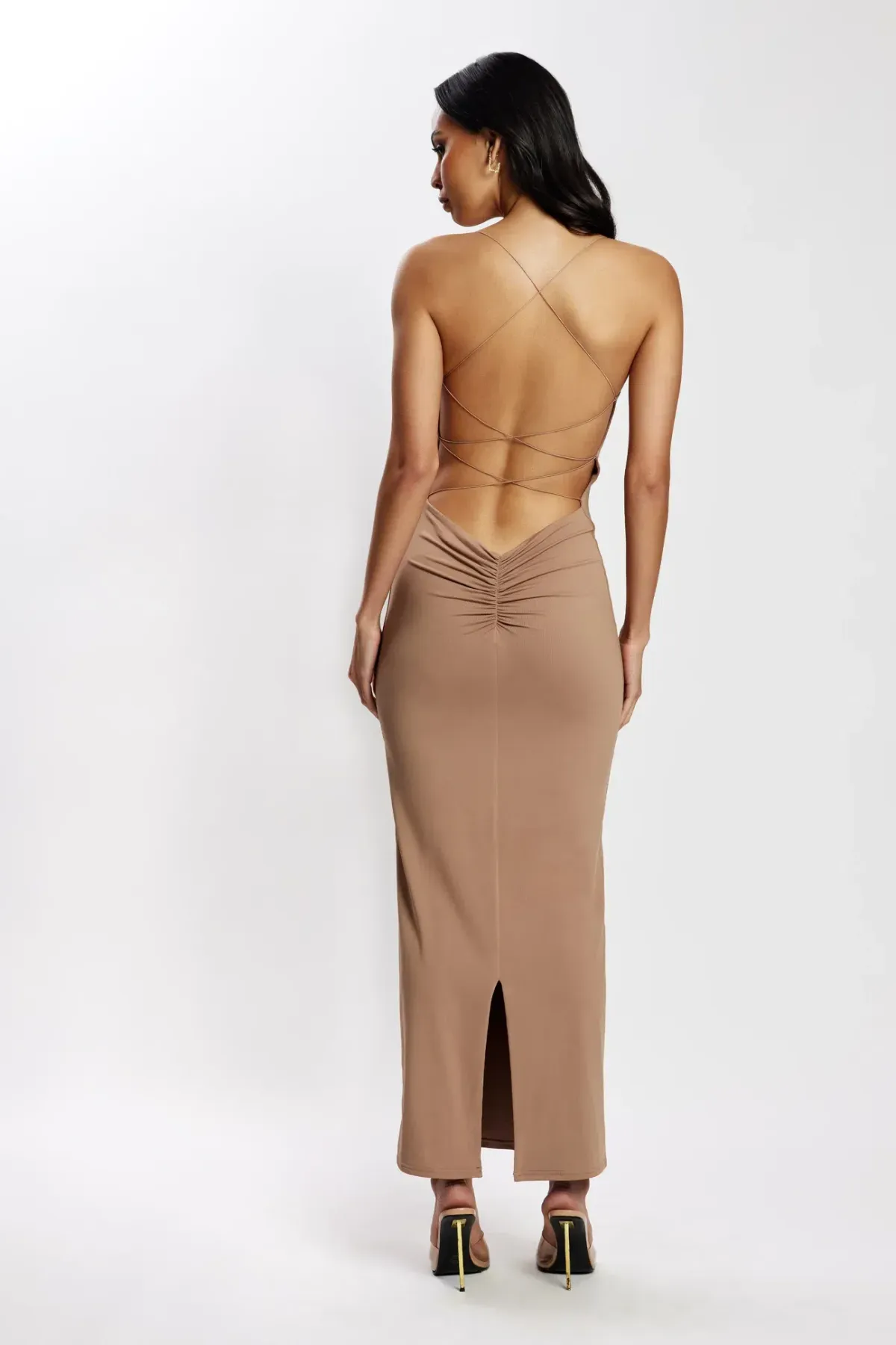 Meshki Sabine Backless Maxi Dress Latte Size S / Au 8 - Image 3