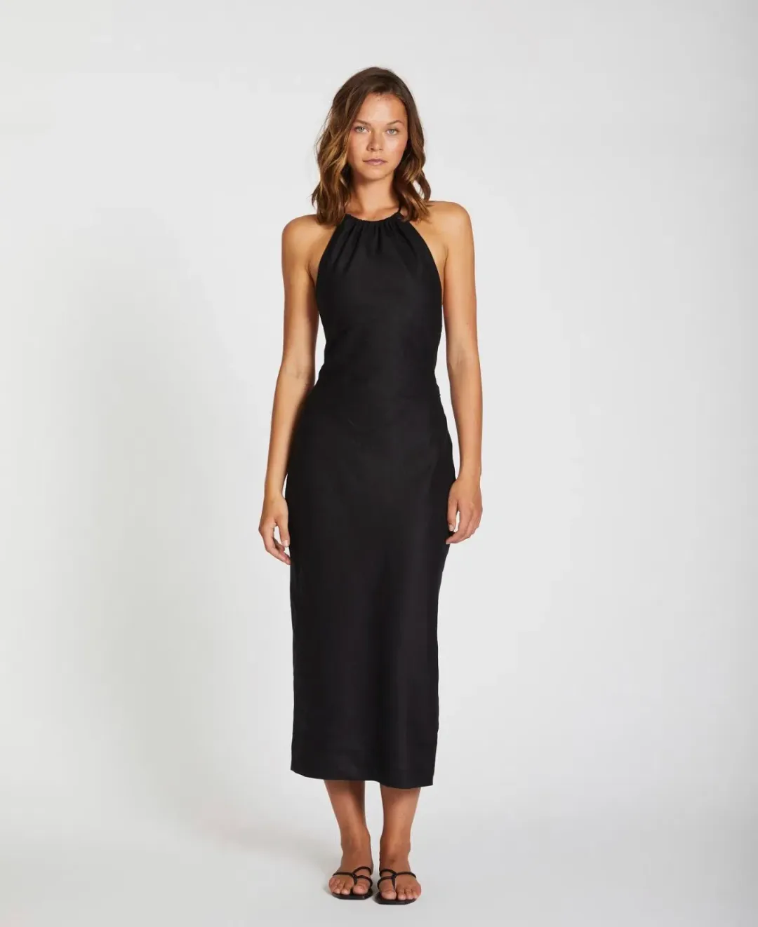 Lover Cindy Linen Halter Midi Dress Black Size 10 for rent on The Volte - main image