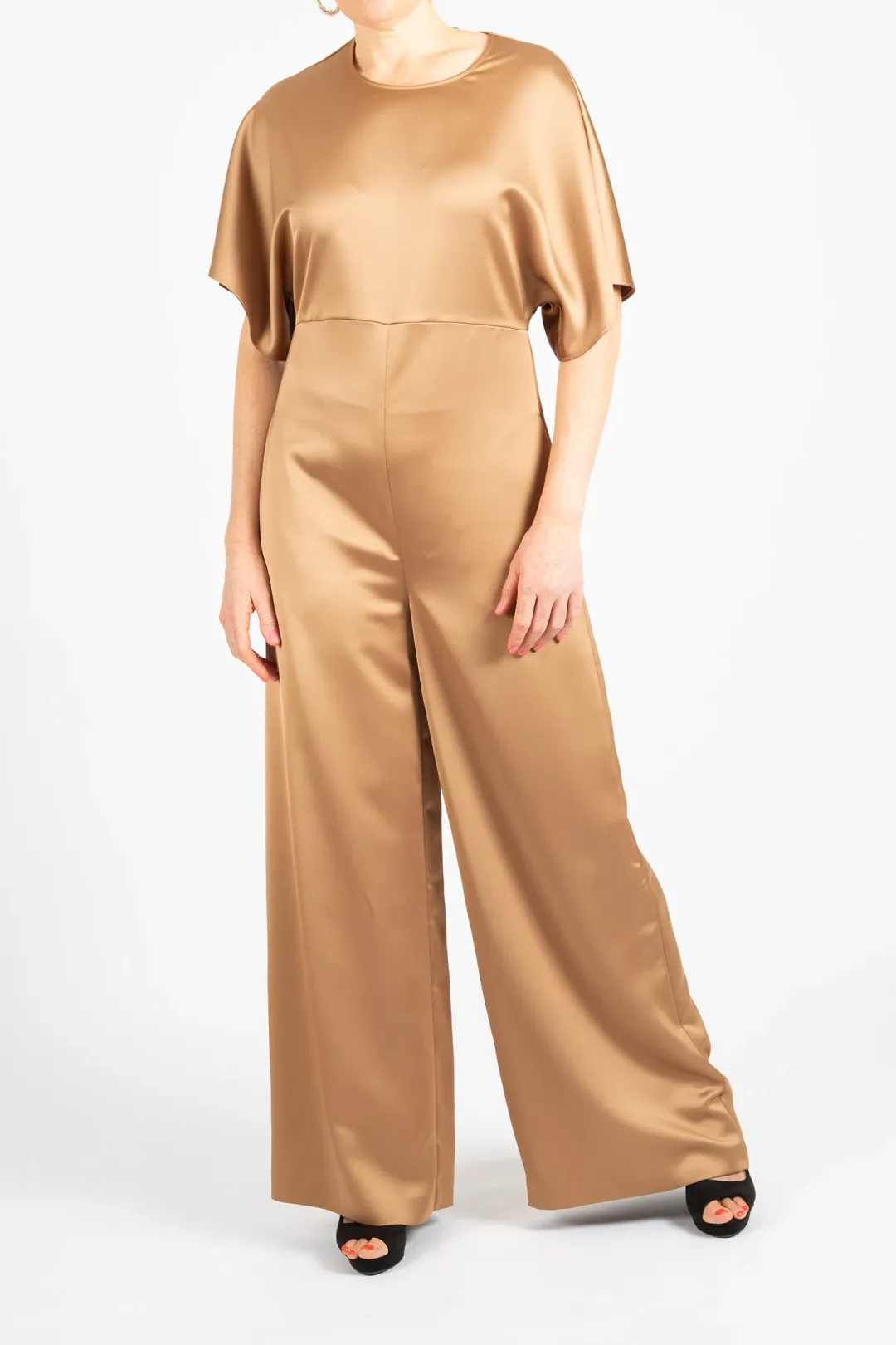 Hugo Boss Short-Sleeved Slim Fit Jumpsuit in Satin Gold Size 10 for rent on The Volte - main image